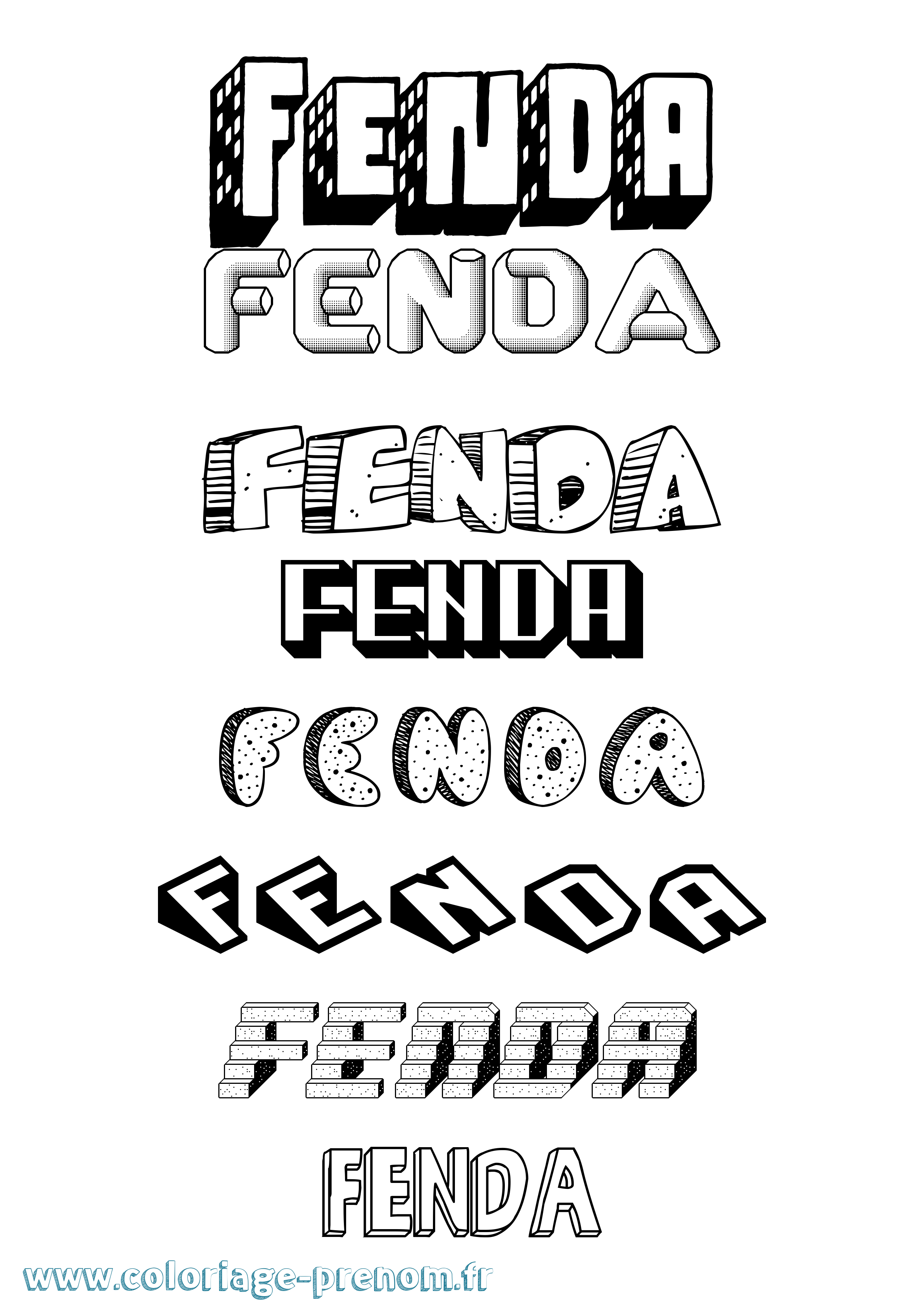 Coloriage Fenda Effet 3D Coloriage prénom Fenda Effet 3D