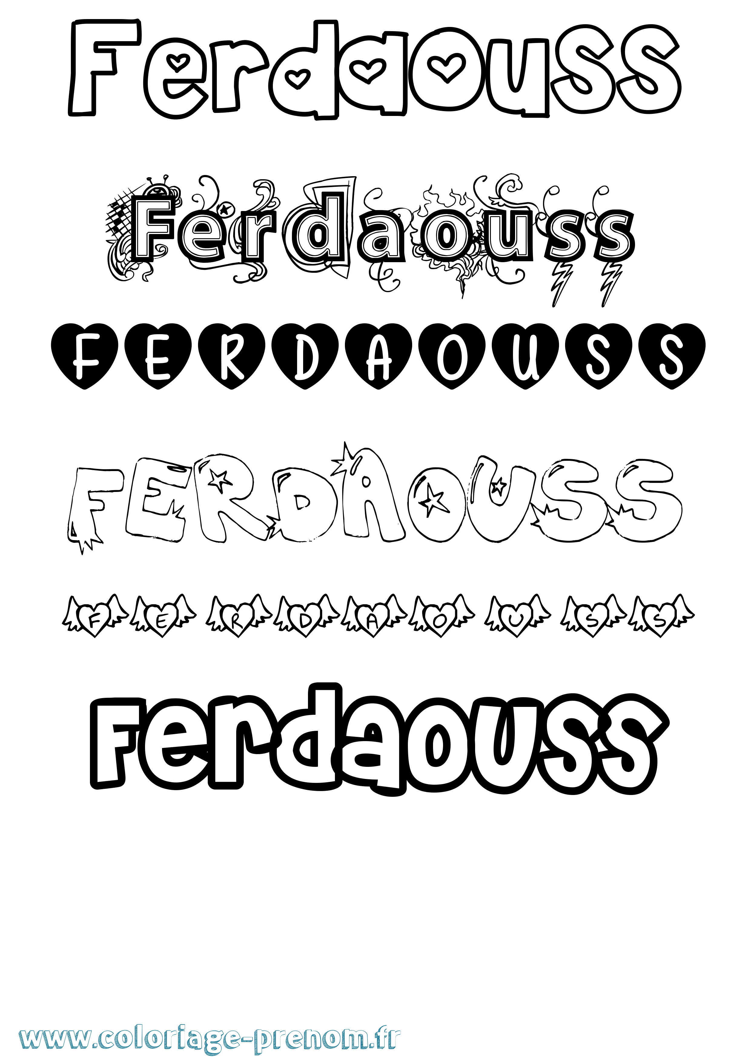 Coloriage Ferdaouss Girly Coloriage prénom Ferdaouss Girly