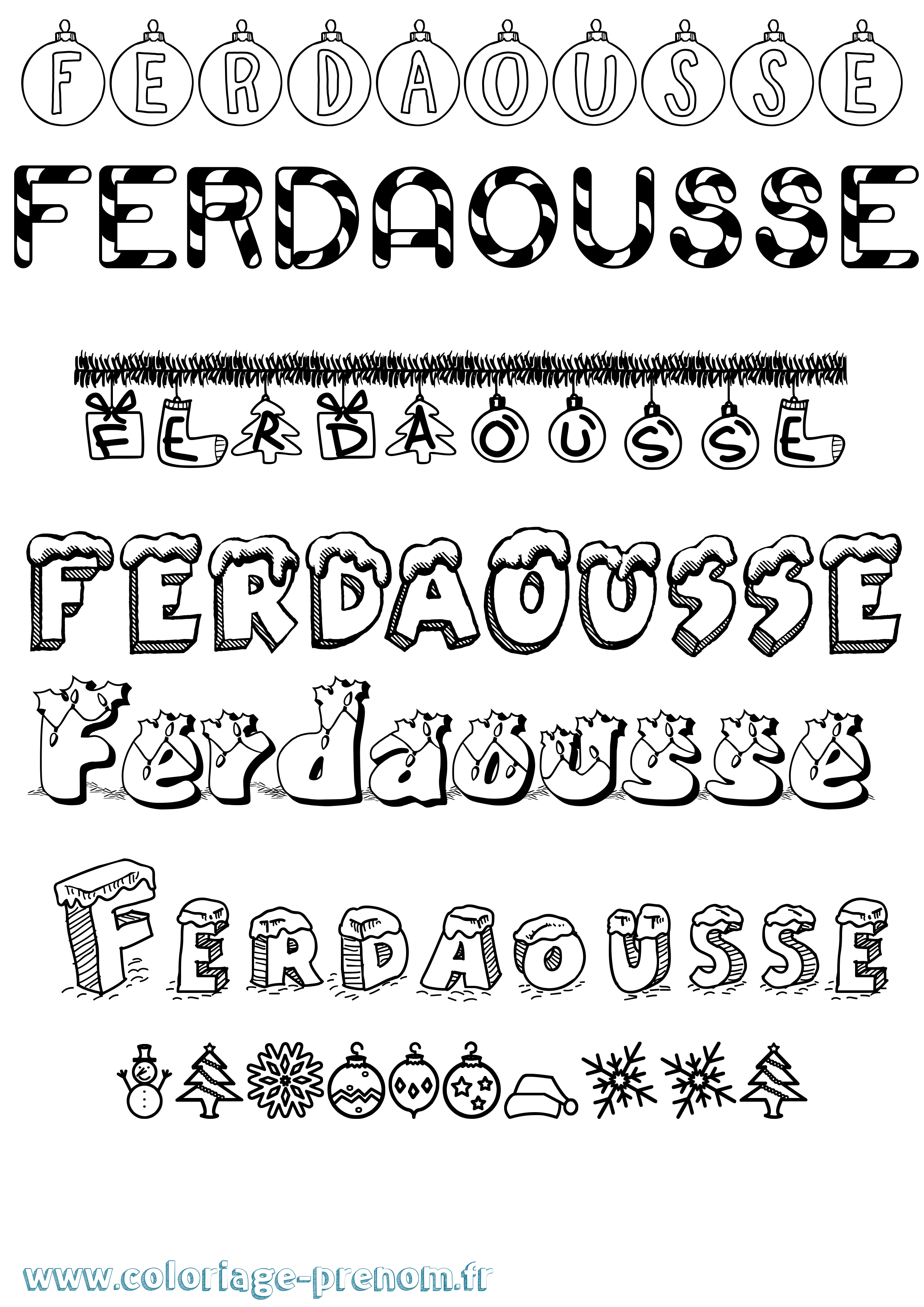 Coloriage Ferdaousse Noël Coloriage prénom Ferdaousse Noël