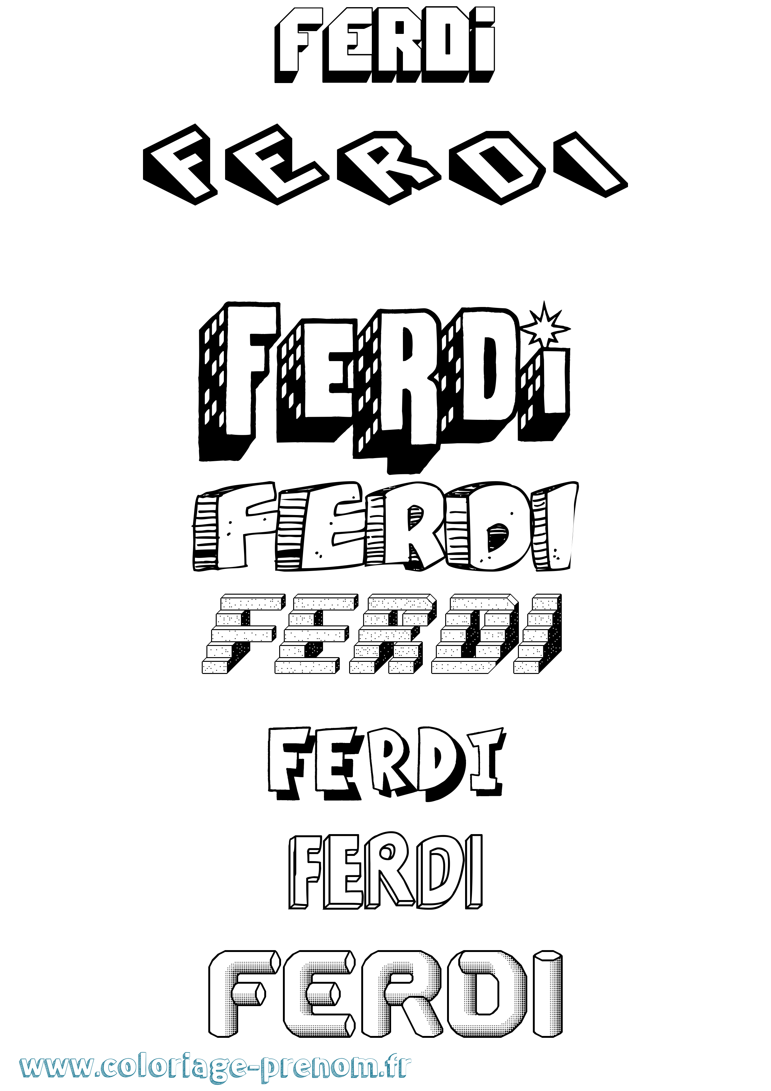 Coloriage Ferdi Effet 3D Coloriage prénom Ferdi Effet 3D