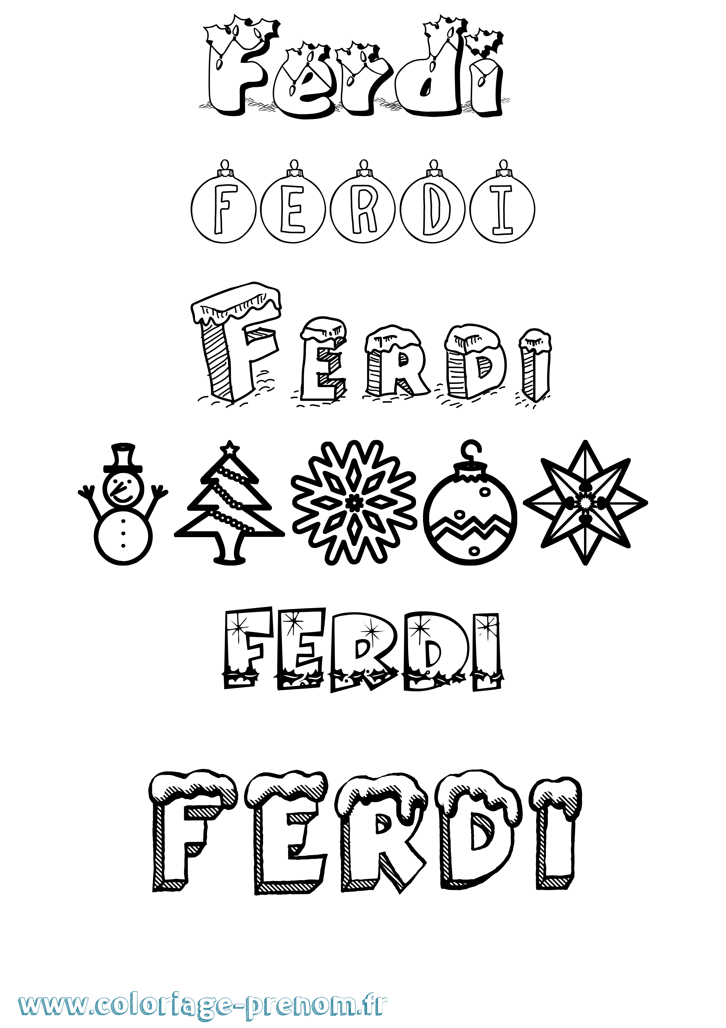 Coloriage Ferdi Noël Coloriage prénom Ferdi Noël