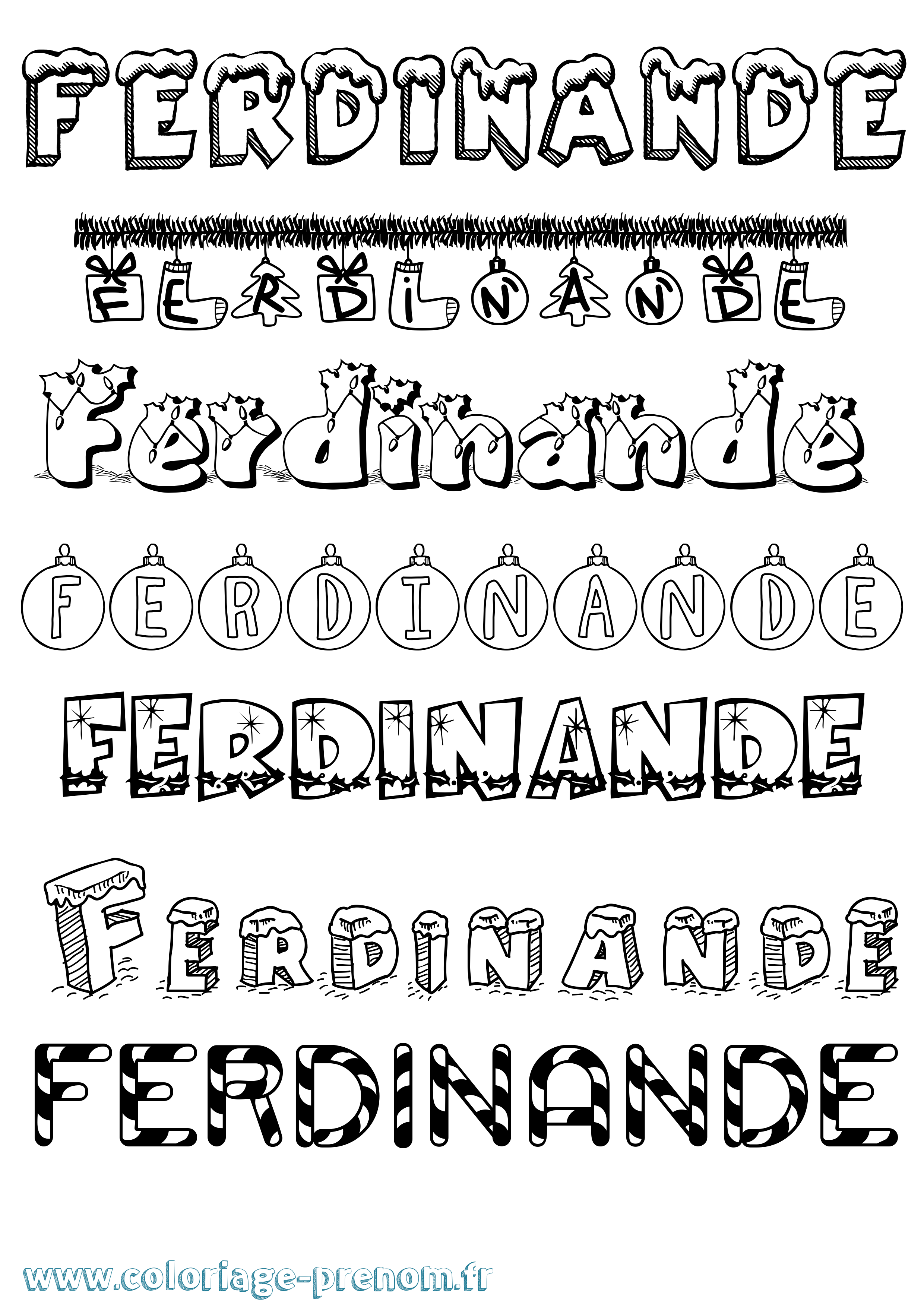 Coloriage Ferdinande Noël Coloriage prénom Ferdinande Noël