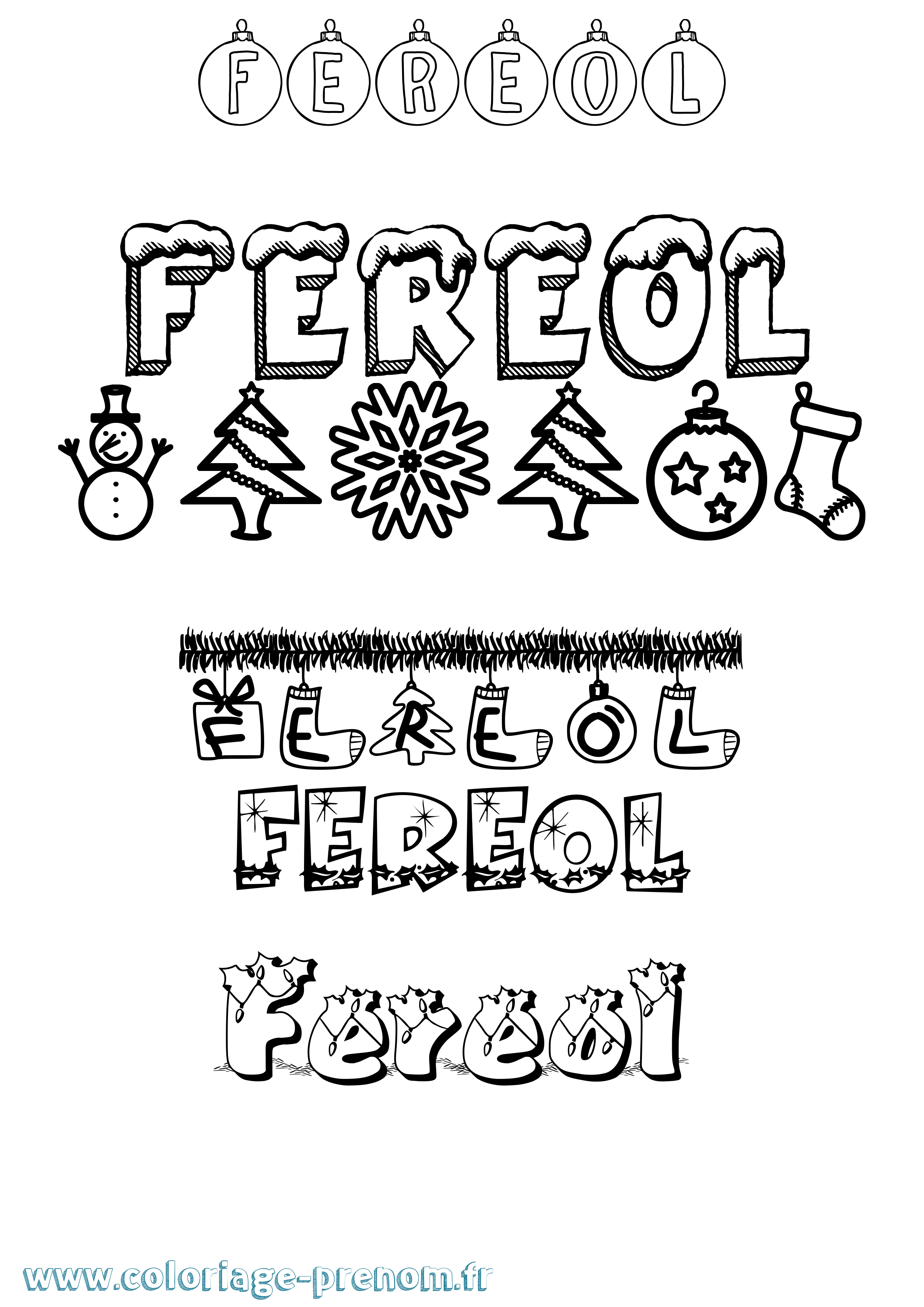 Coloriage Fereol Noël Coloriage prénom Fereol Noël
