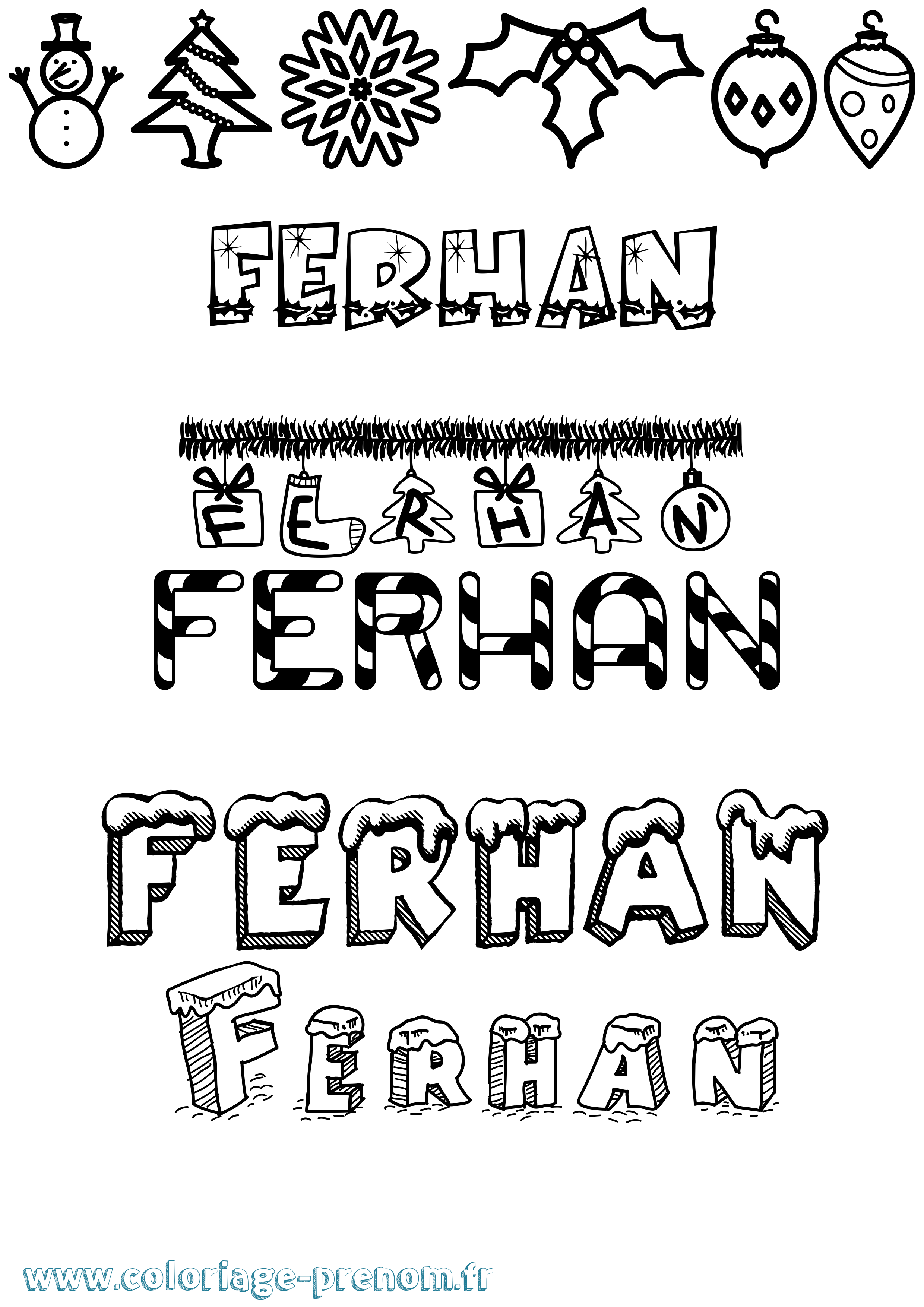 Coloriage Ferhan Noël Coloriage prénom Ferhan Noël