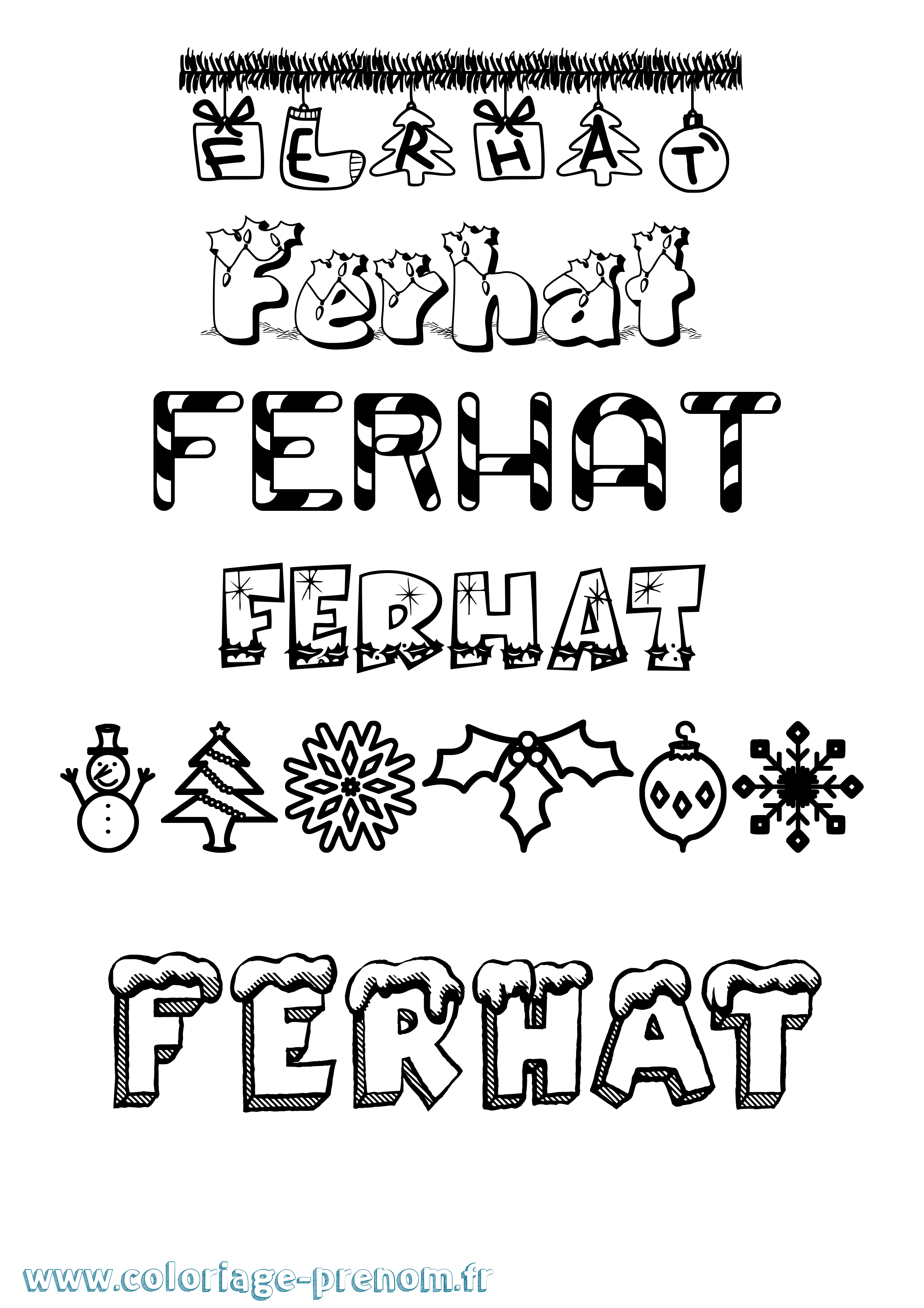 Coloriage Ferhat Noël Coloriage prénom Ferhat Noël