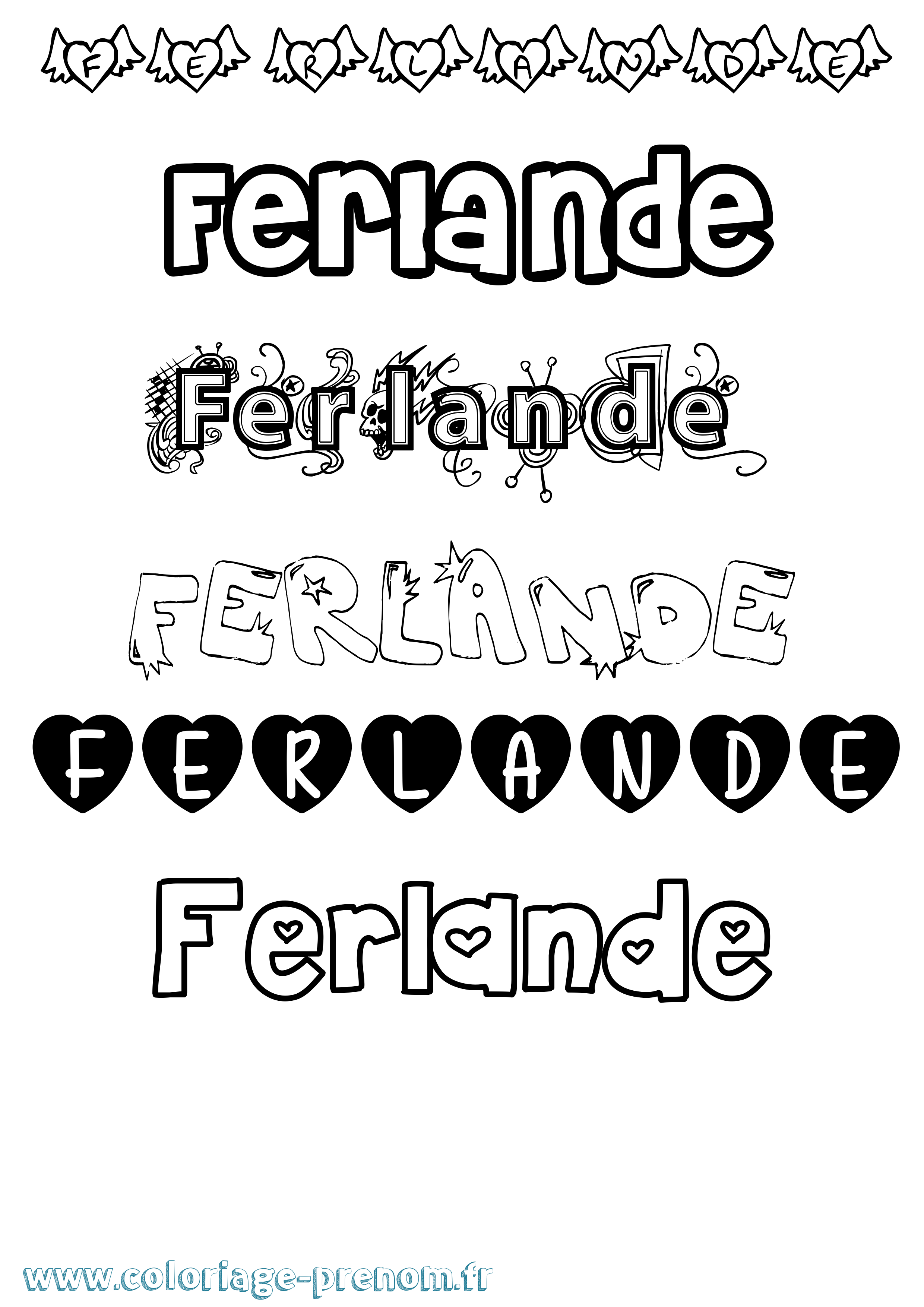 Coloriage Ferlande Girly Coloriage prénom Ferlande Girly
