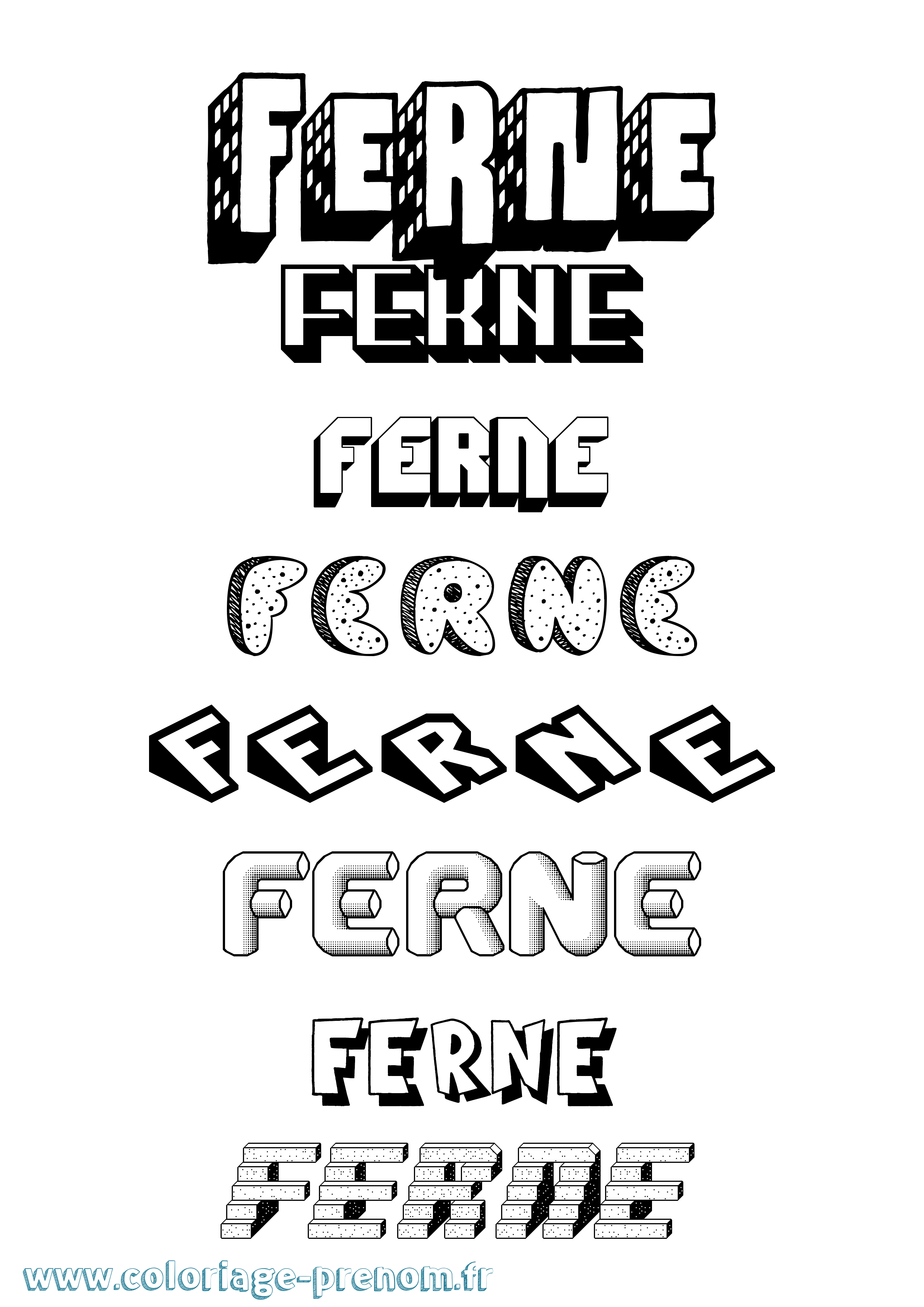 Coloriage Ferne Effet 3D Coloriage prénom Ferne Effet 3D