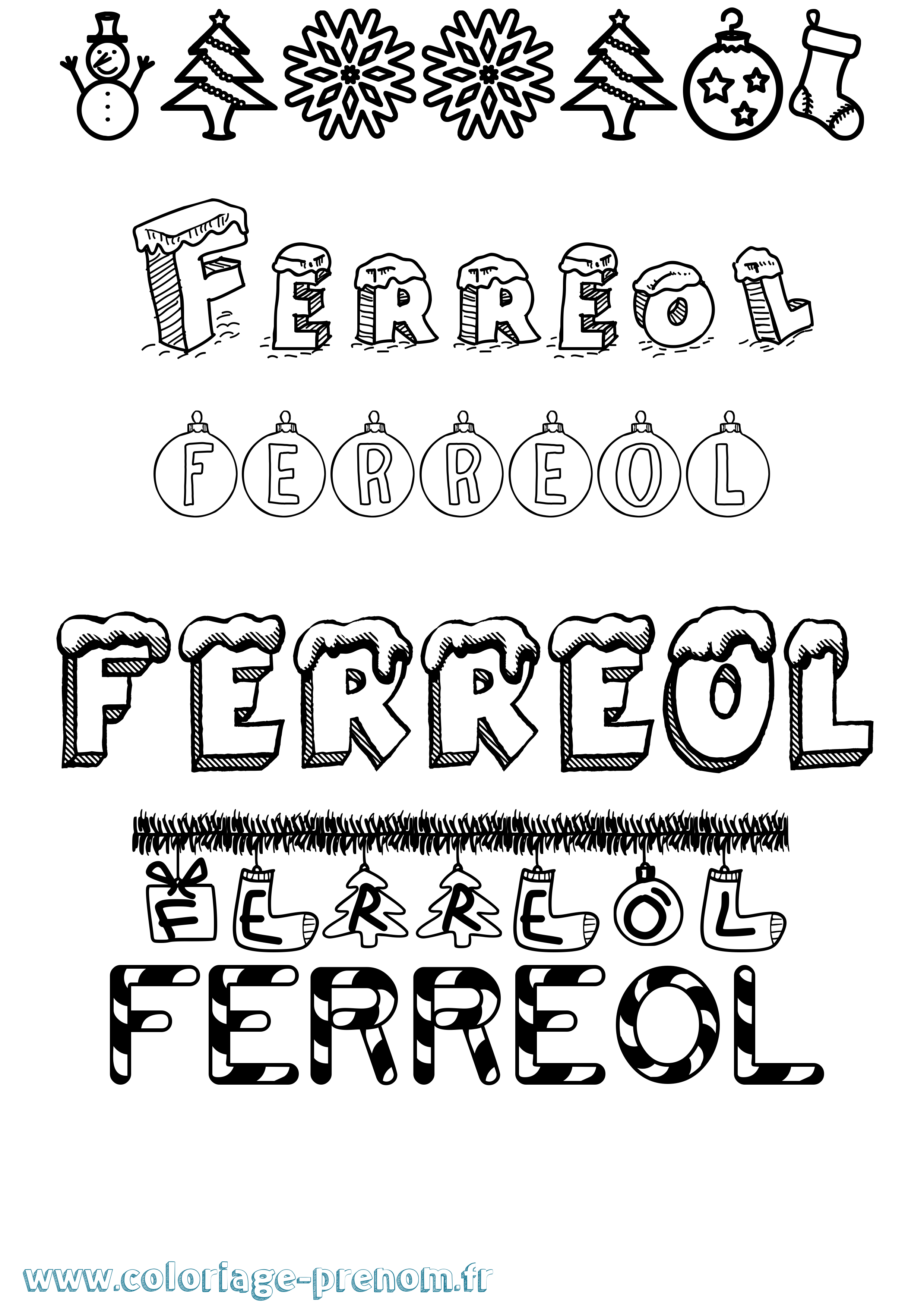 Coloriage Ferreol Noël Coloriage prénom Ferreol Noël