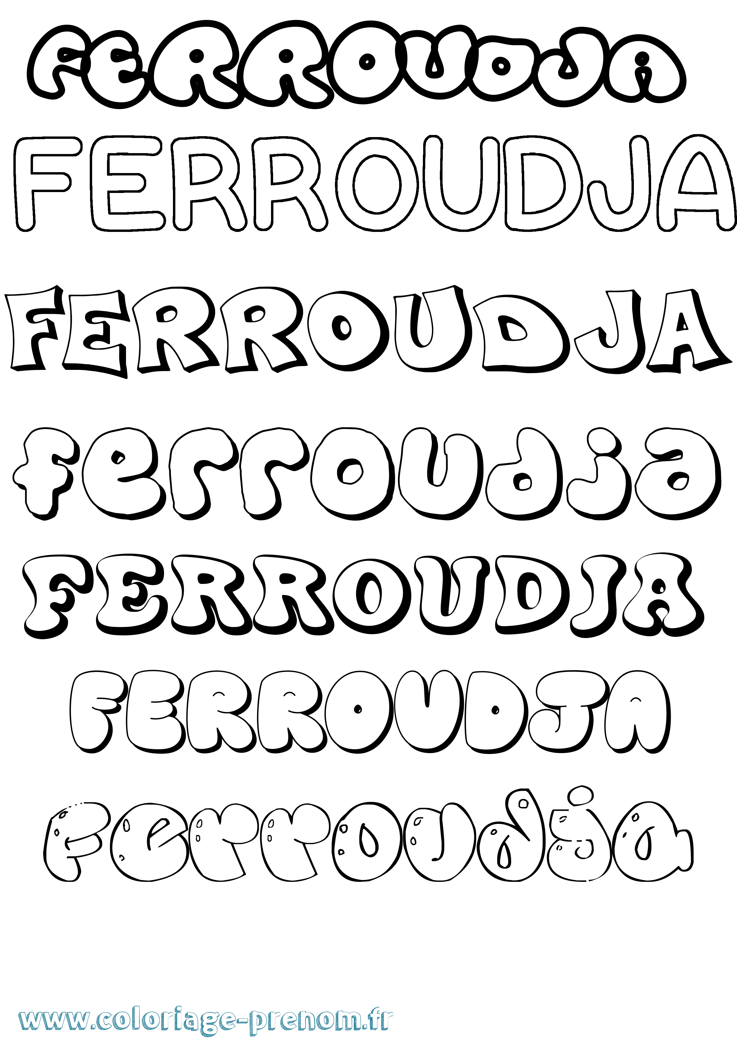 Coloriage Ferroudja Bubble Coloriage prénom Ferroudja Bubble
