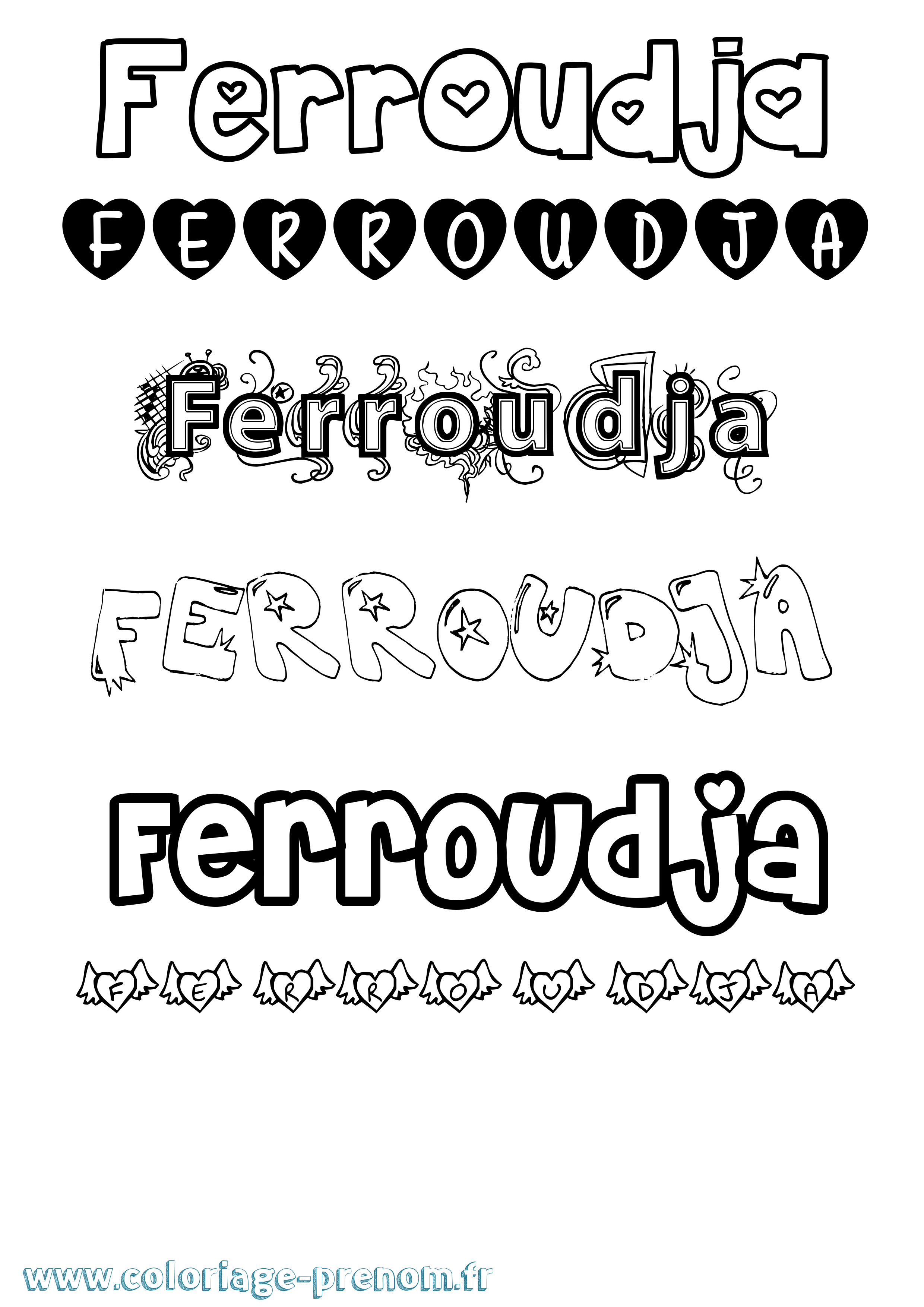 Coloriage Ferroudja Girly Coloriage prénom Ferroudja Girly