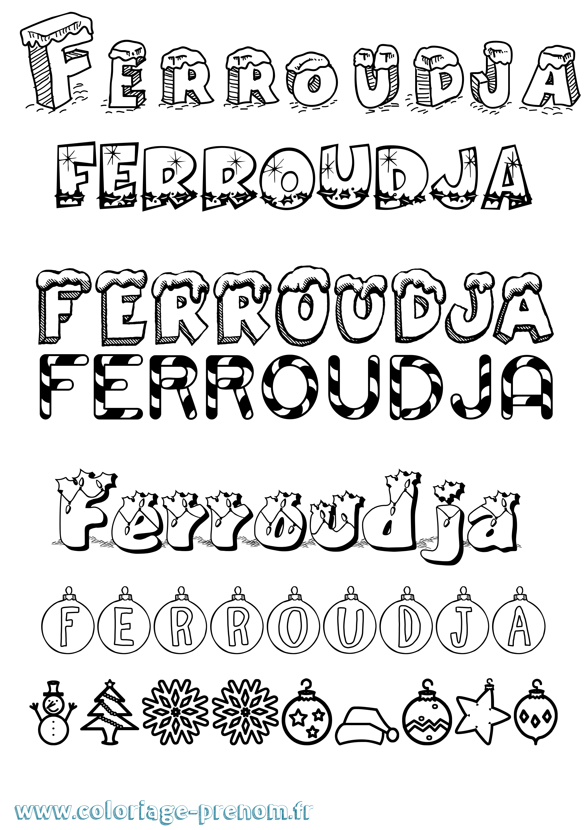 Coloriage Ferroudja Noël Coloriage prénom Ferroudja Noël