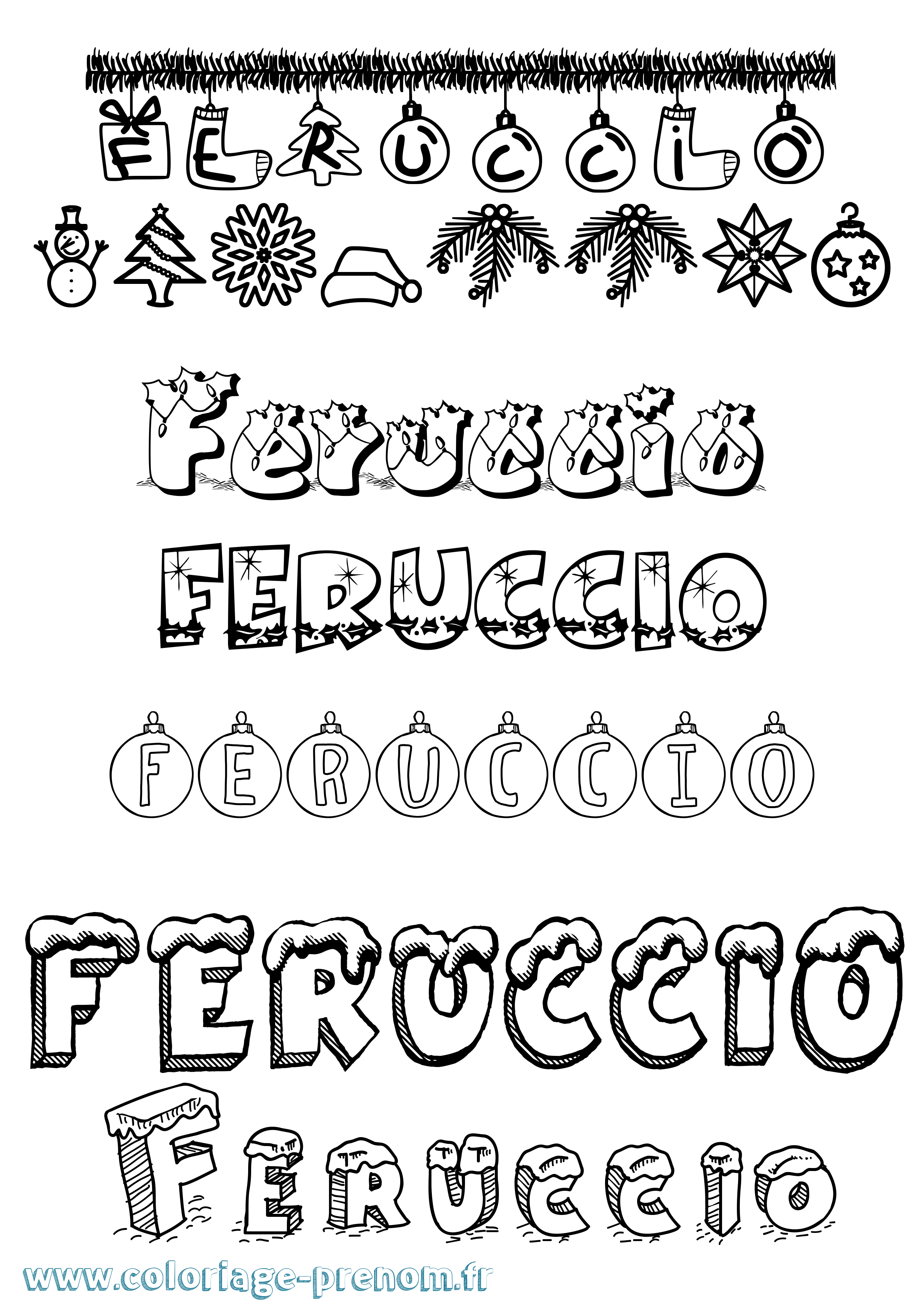 Coloriage Feruccio Noël Coloriage prénom Feruccio Noël