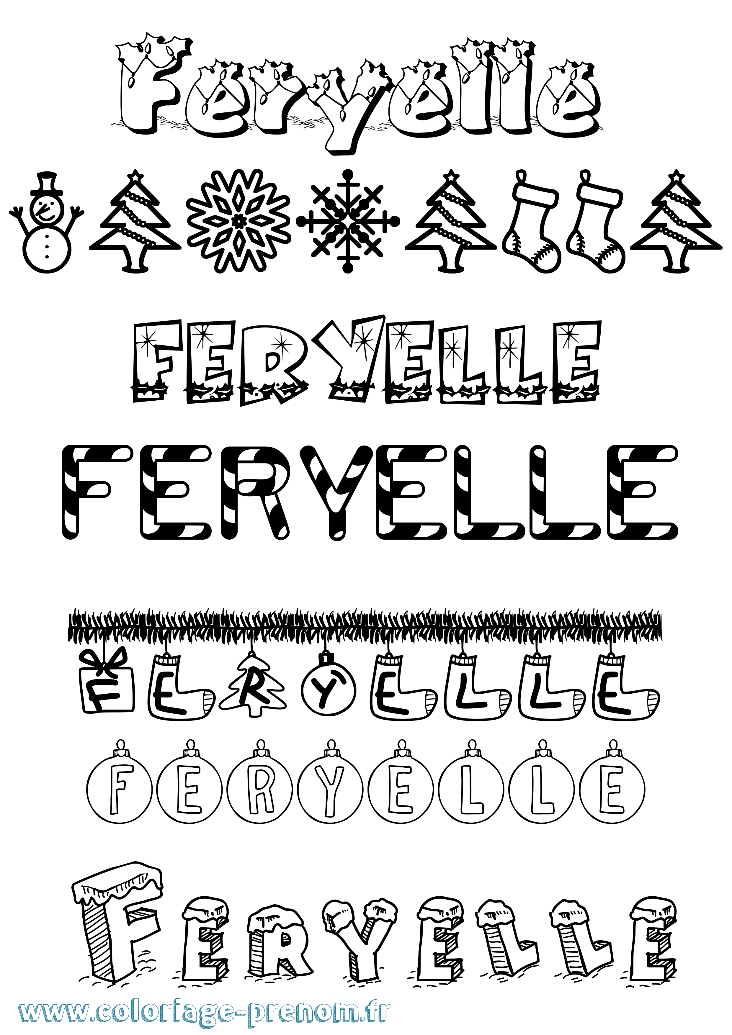 Coloriage Feryelle Noël Coloriage prénom Feryelle Noël
