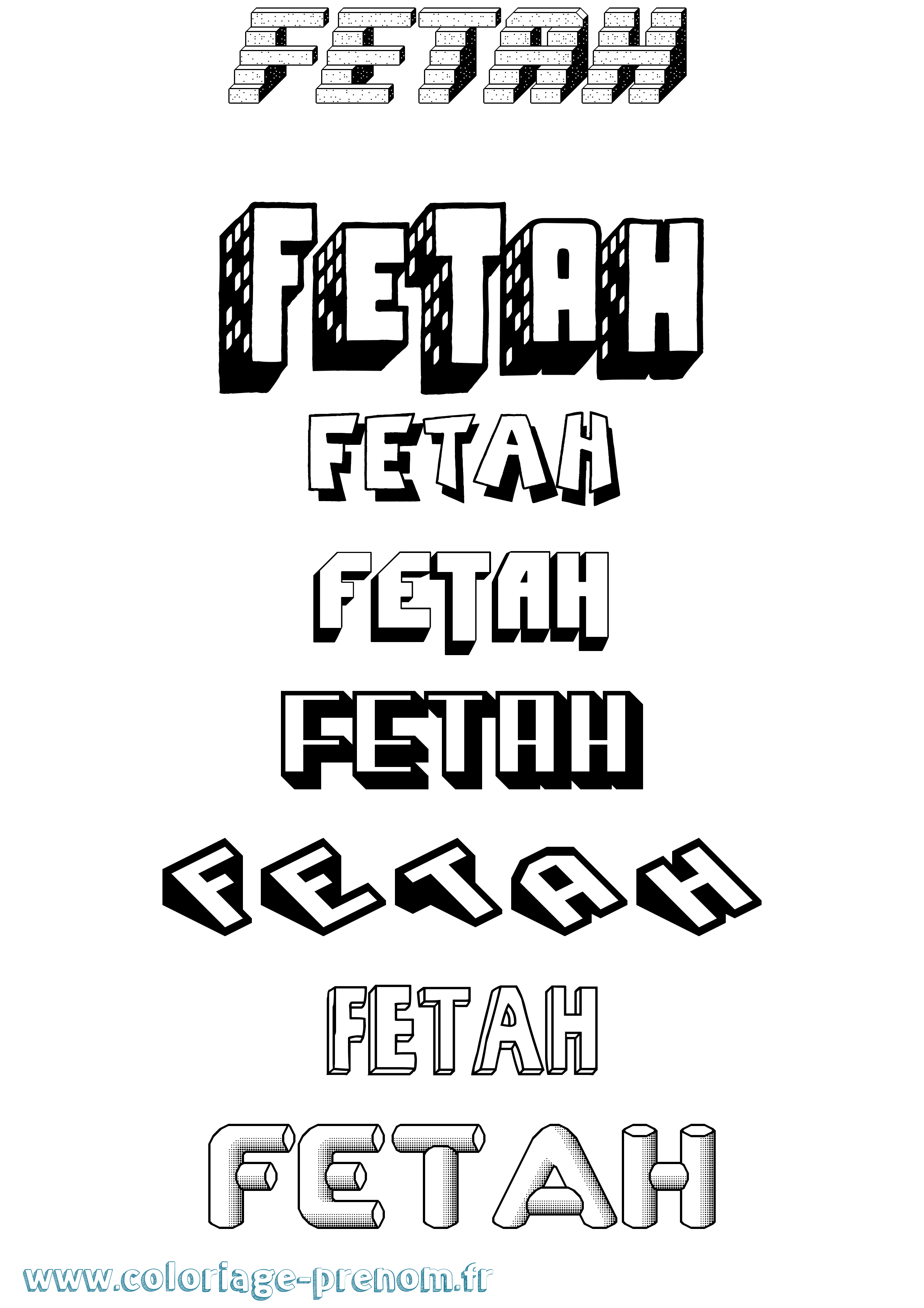 Coloriage Fetah Effet 3D Coloriage prénom Fetah Effet 3D