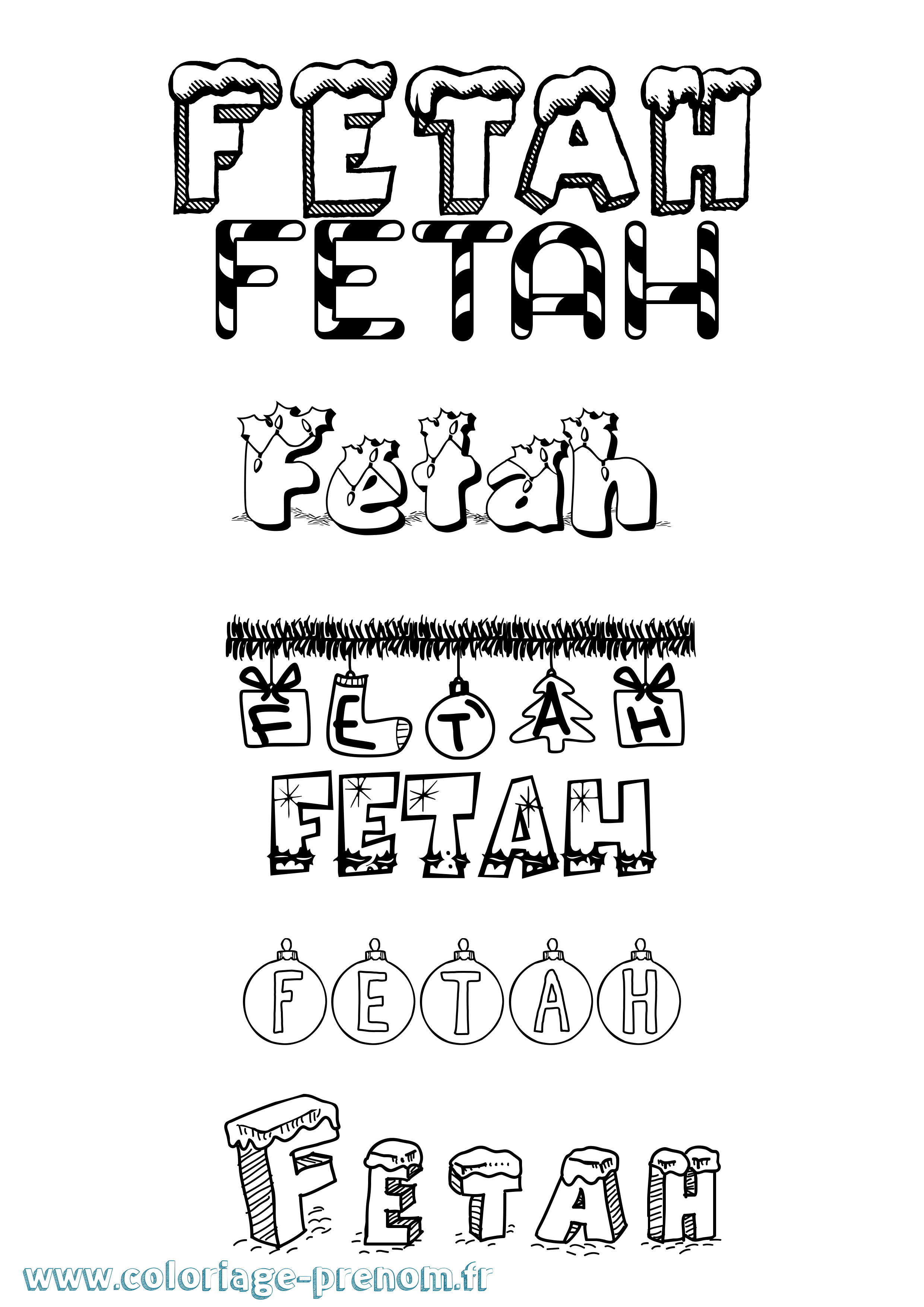 Coloriage Fetah Noël Coloriage prénom Fetah Noël