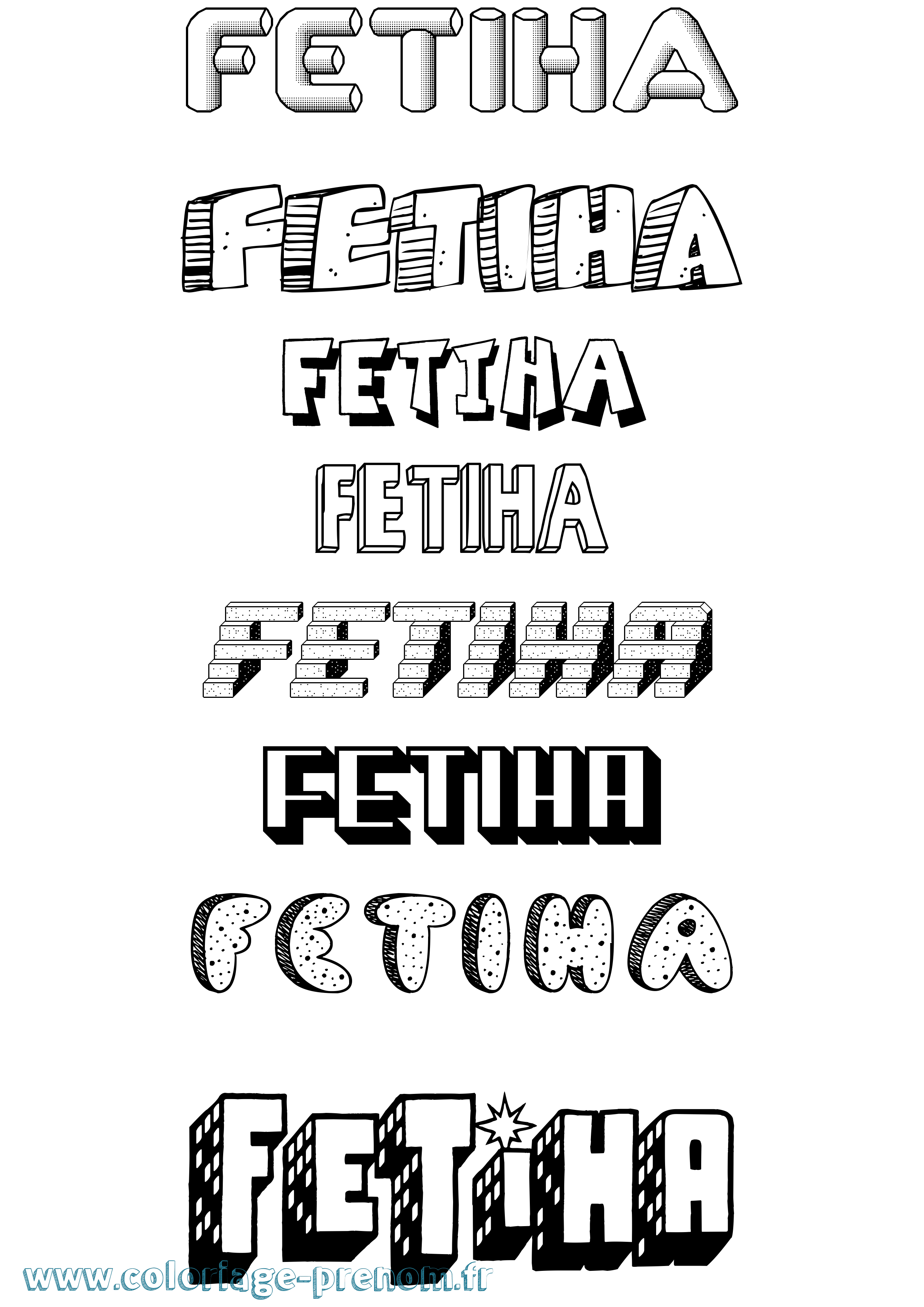 Coloriage Fetiha Effet 3D Coloriage prénom Fetiha Effet 3D