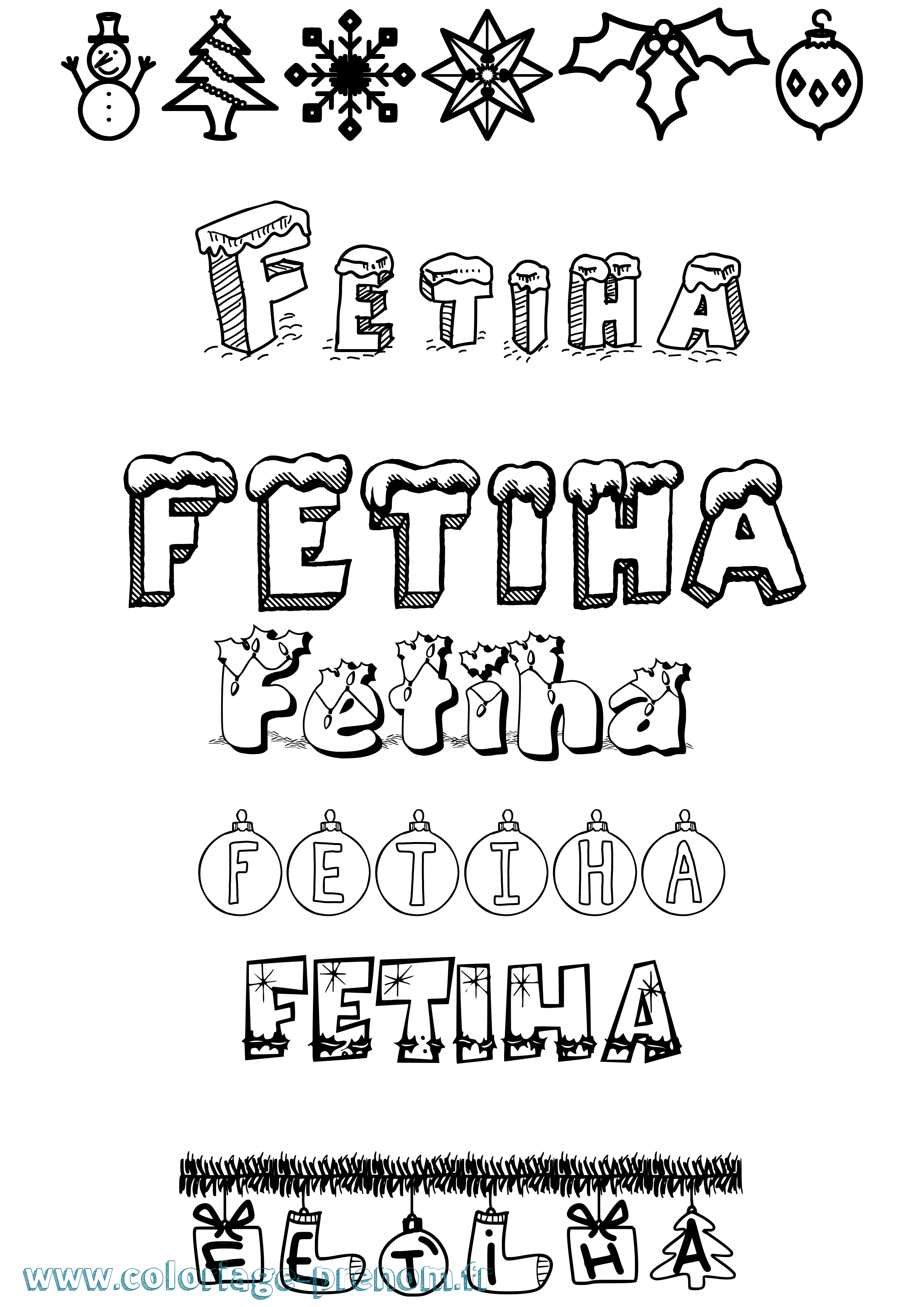 Coloriage Fetiha Noël Coloriage prénom Fetiha Noël