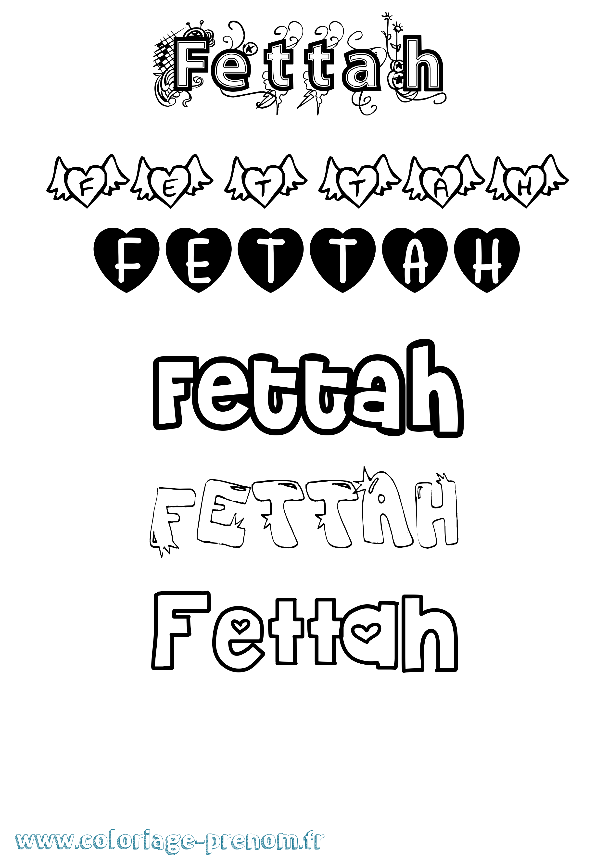 Coloriage Fettah Girly Coloriage prénom Fettah Girly