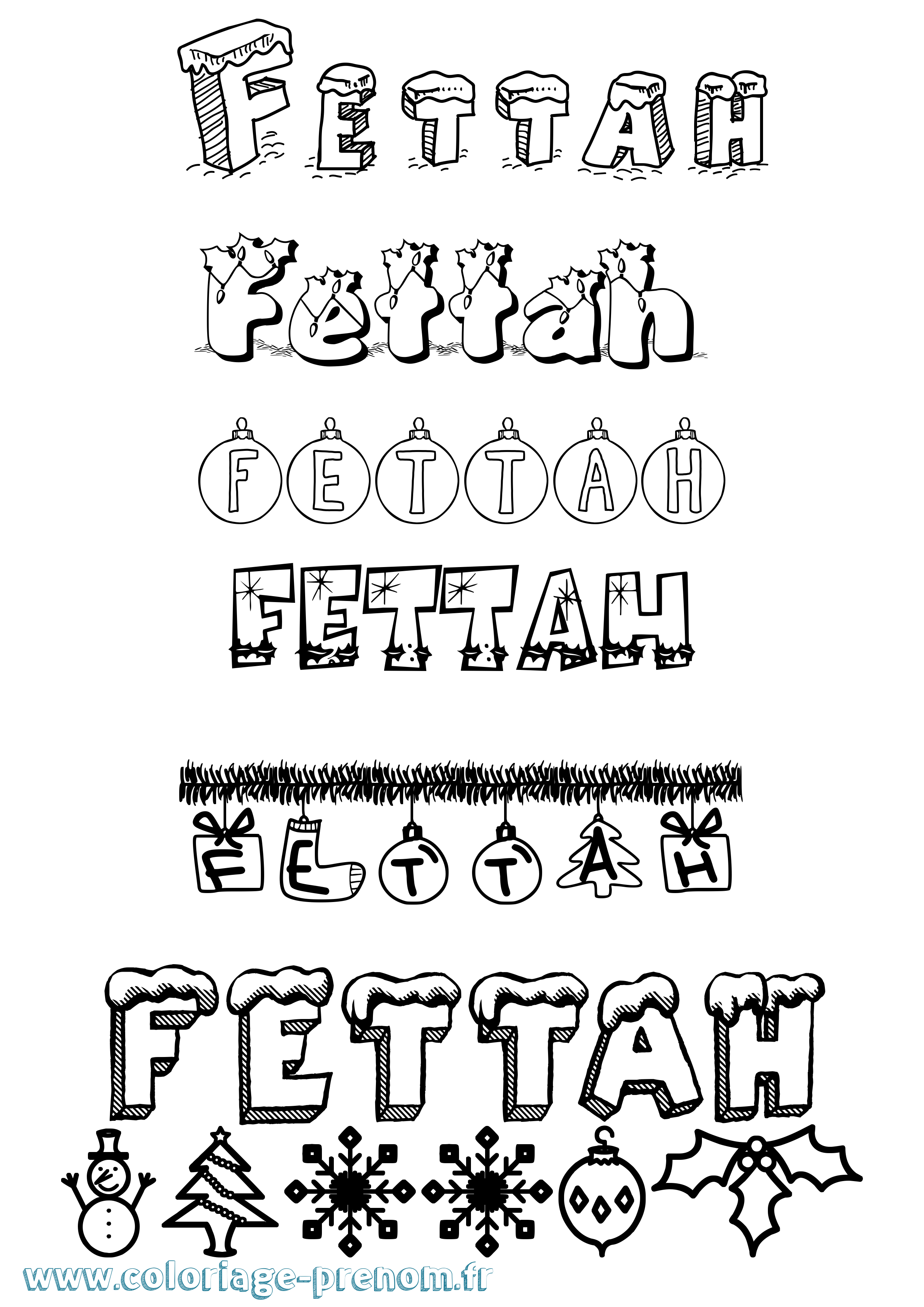 Coloriage Fettah Noël Coloriage prénom Fettah Noël