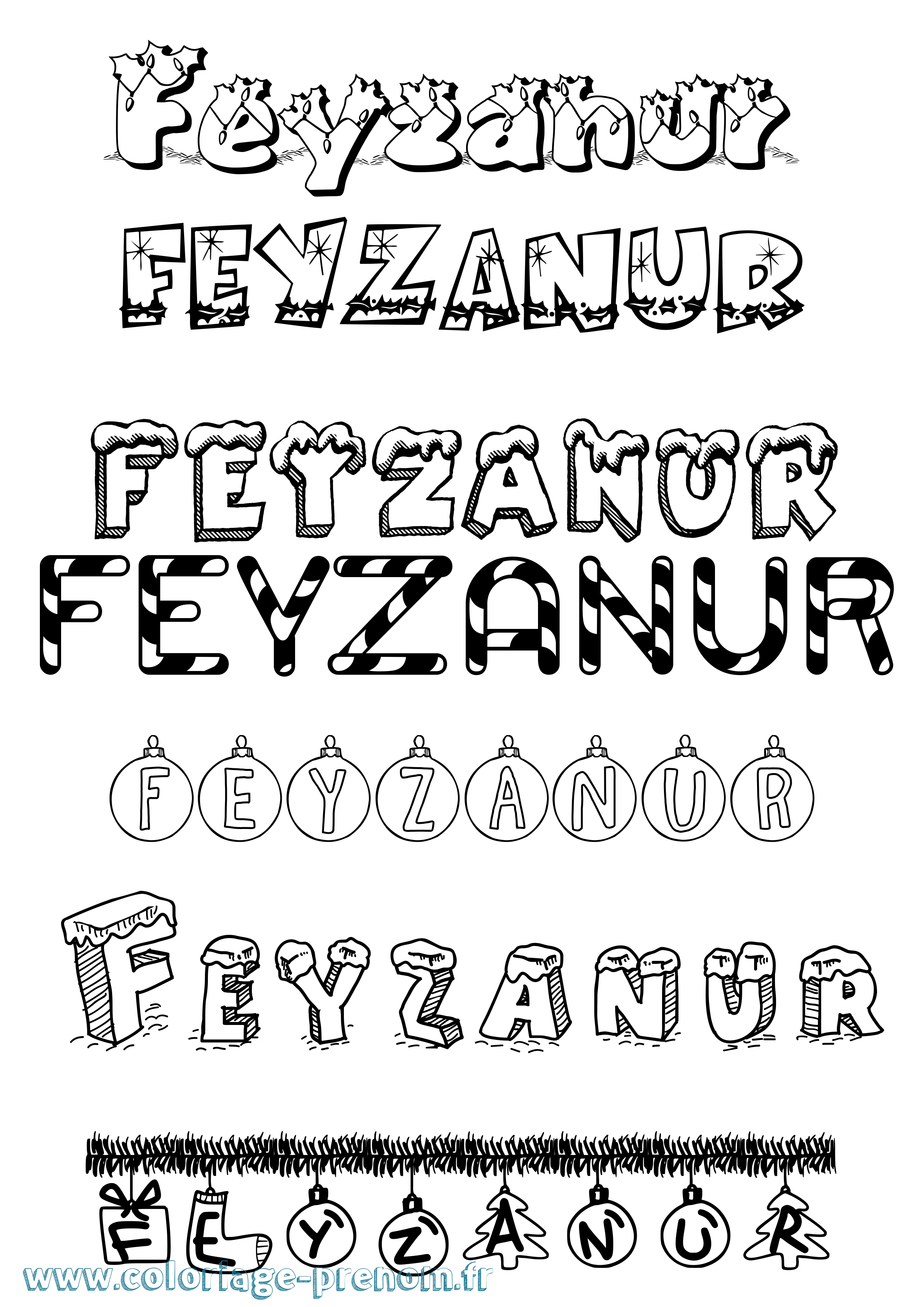Coloriage Feyzanur Noël Coloriage prénom Feyzanur Noël