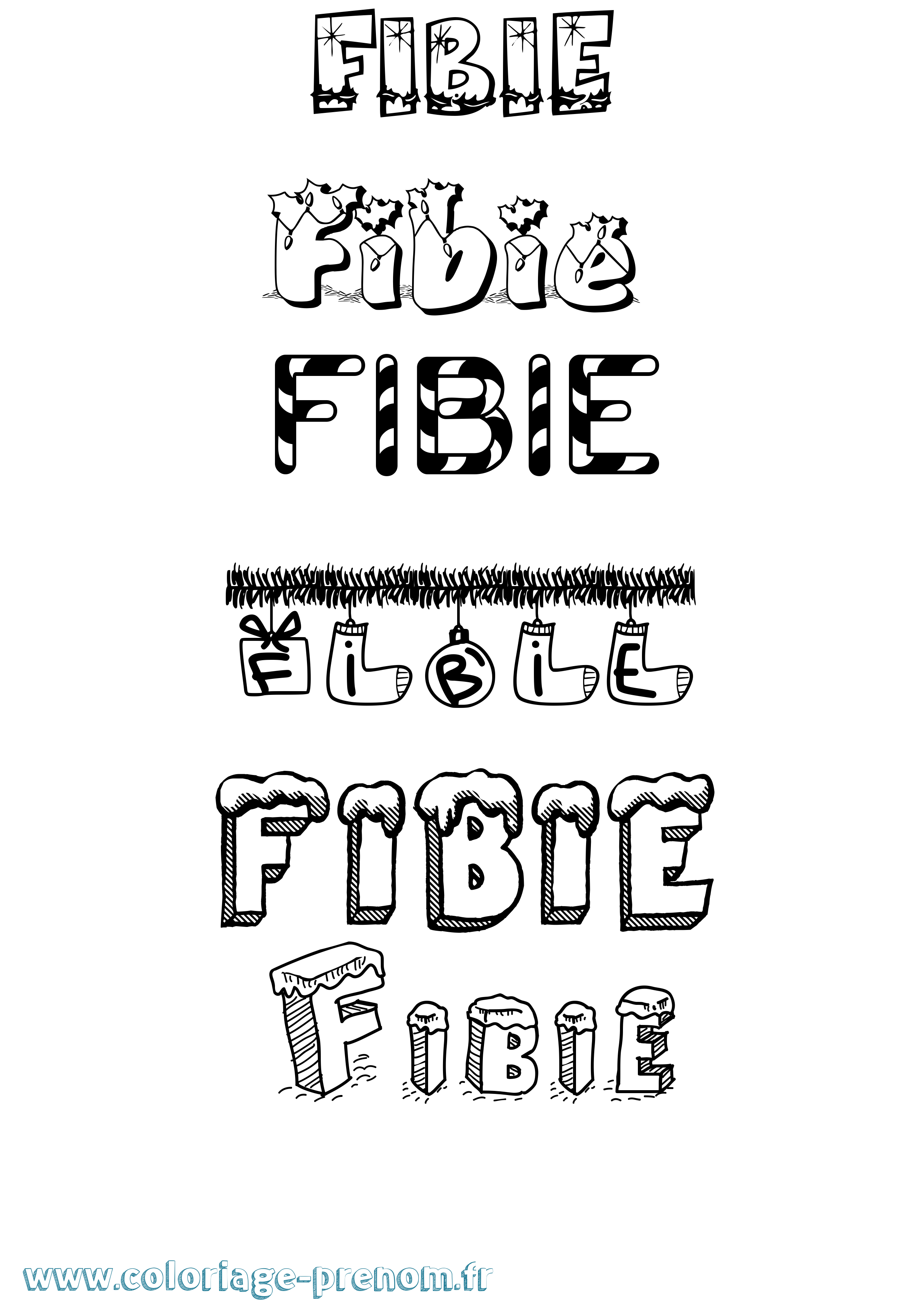 Coloriage Fibie Noël Coloriage prénom Fibie Noël