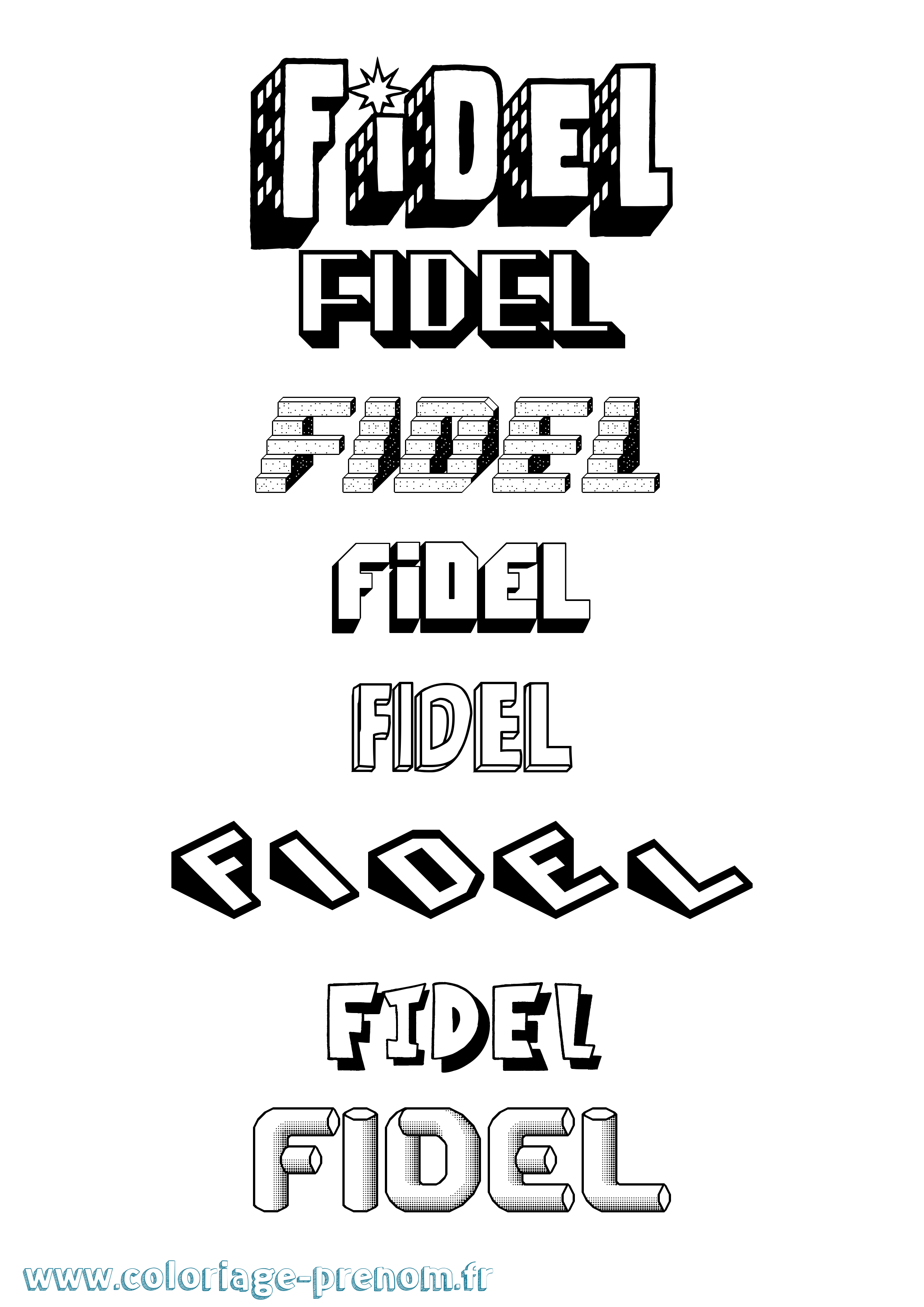 Coloriage Fidel Effet 3D Coloriage prénom Fidel Effet 3D