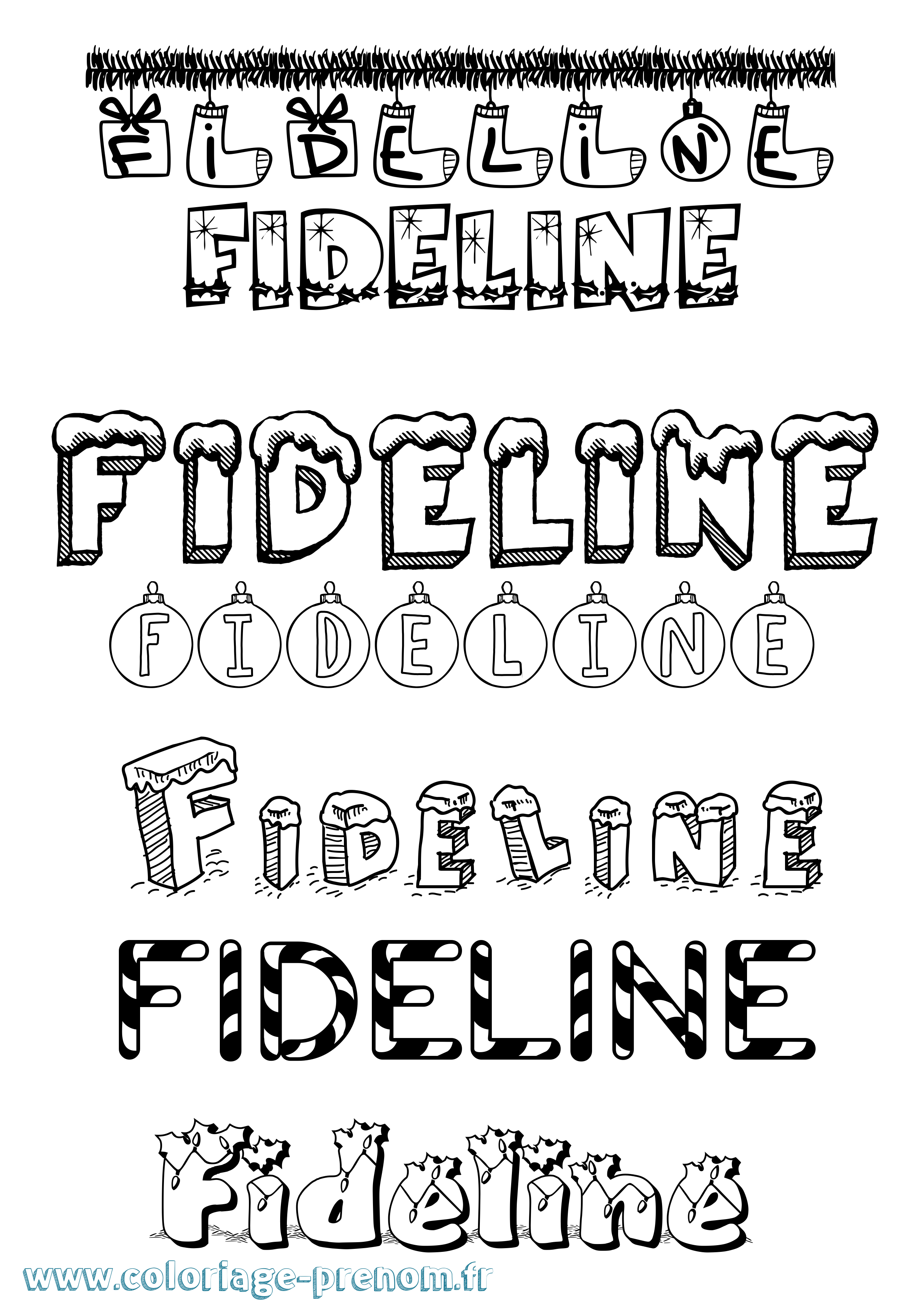 Coloriage Fideline Noël Coloriage prénom Fideline Noël