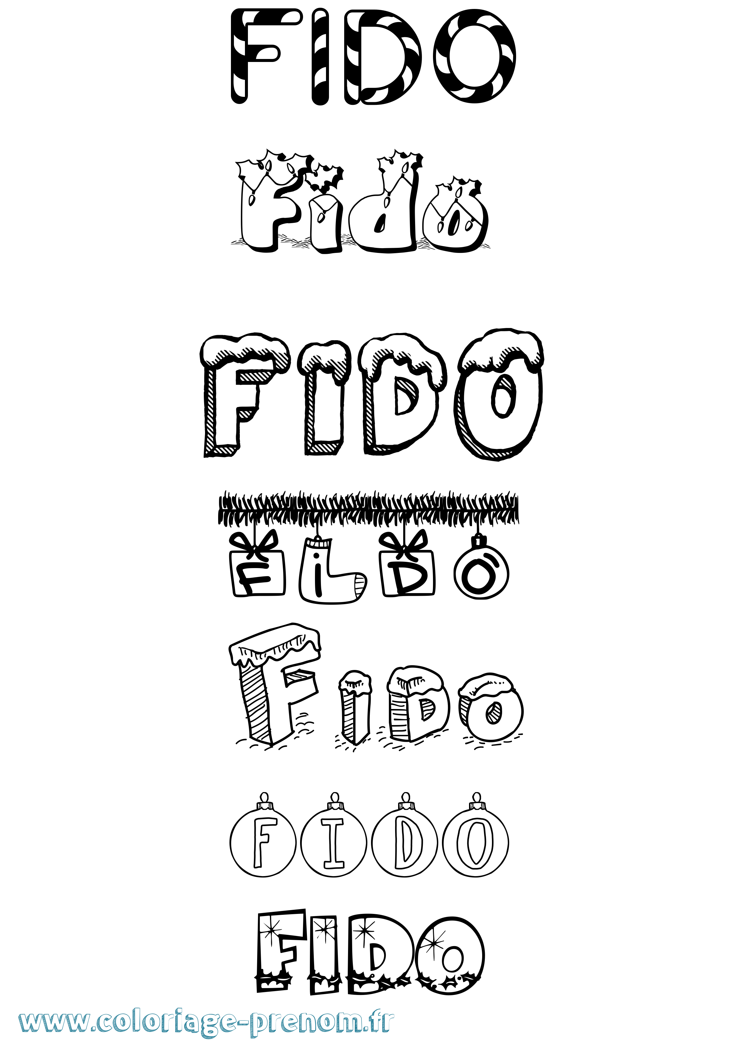 Coloriage Fido Noël Coloriage prénom Fido Noël