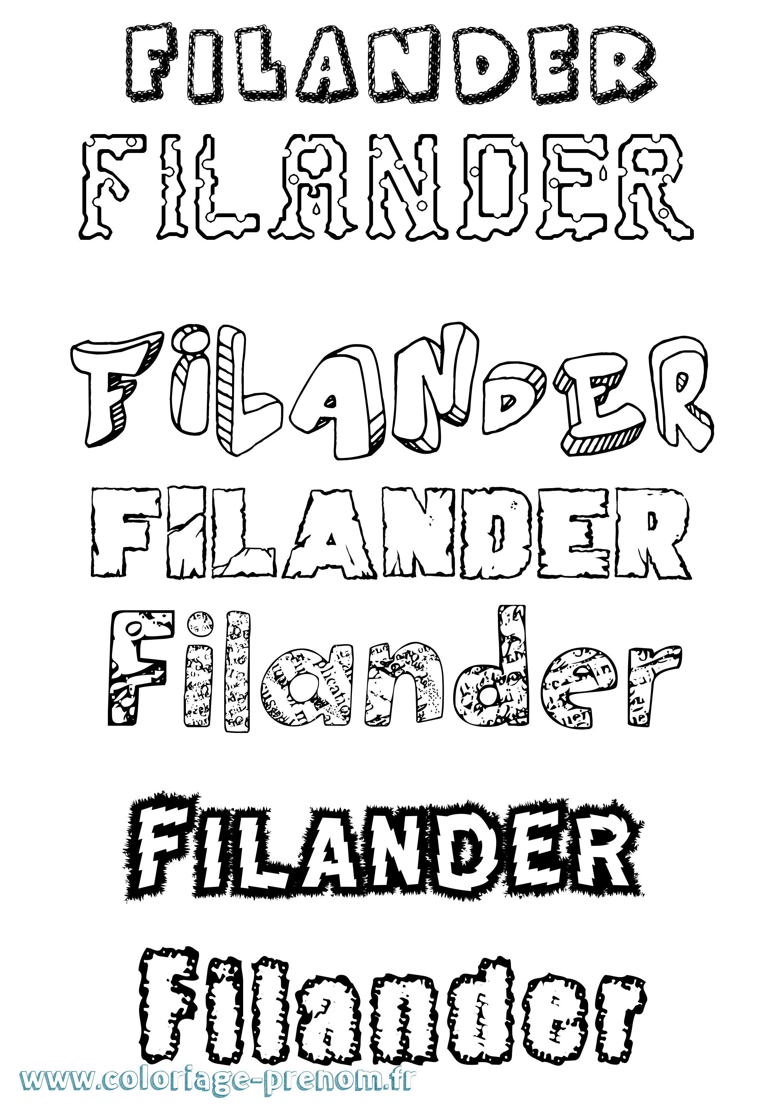 Coloriage Filander Destructuré Coloriage prénom Filander Destructuré