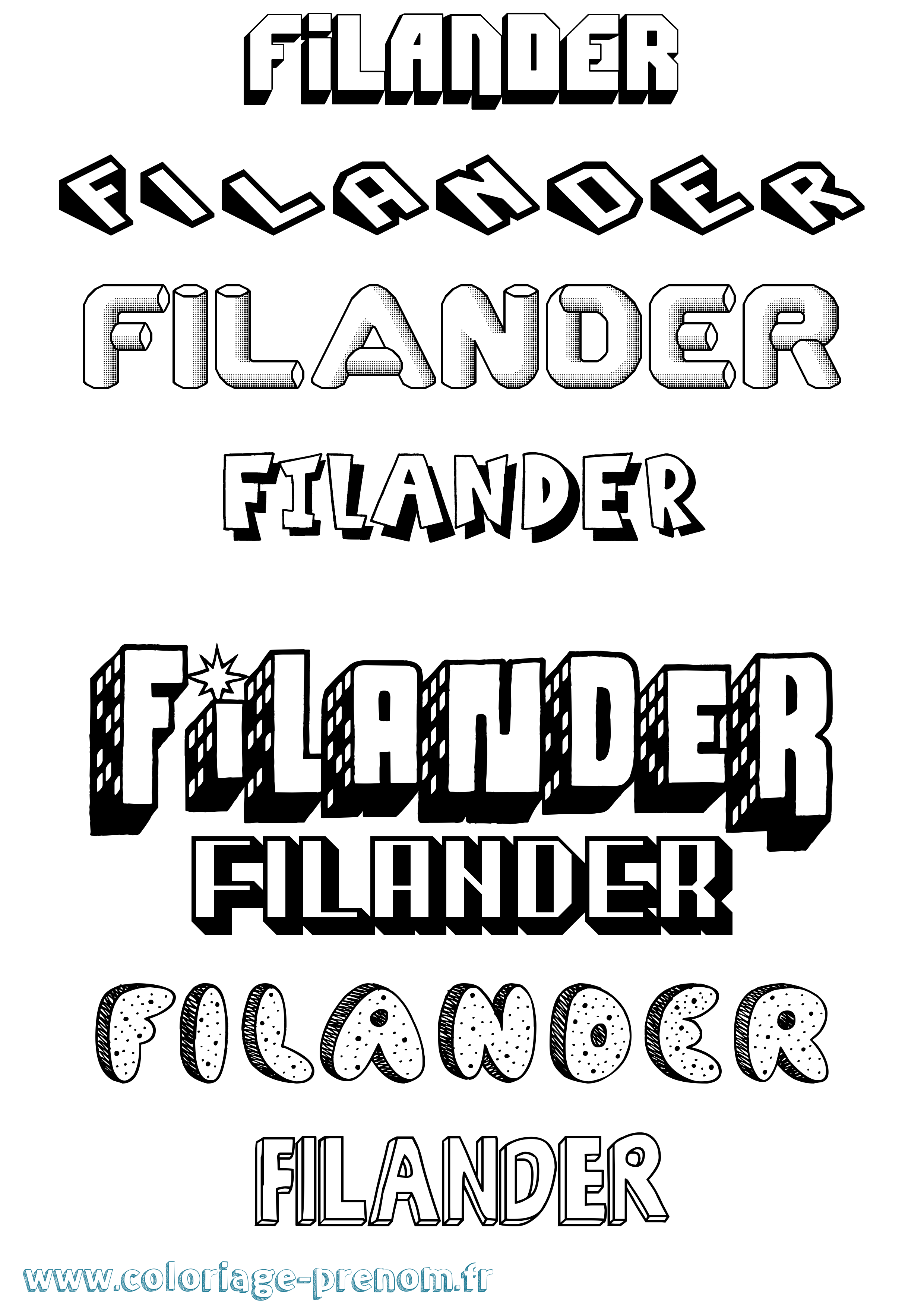 Coloriage Filander Effet 3D Coloriage prénom Filander Effet 3D