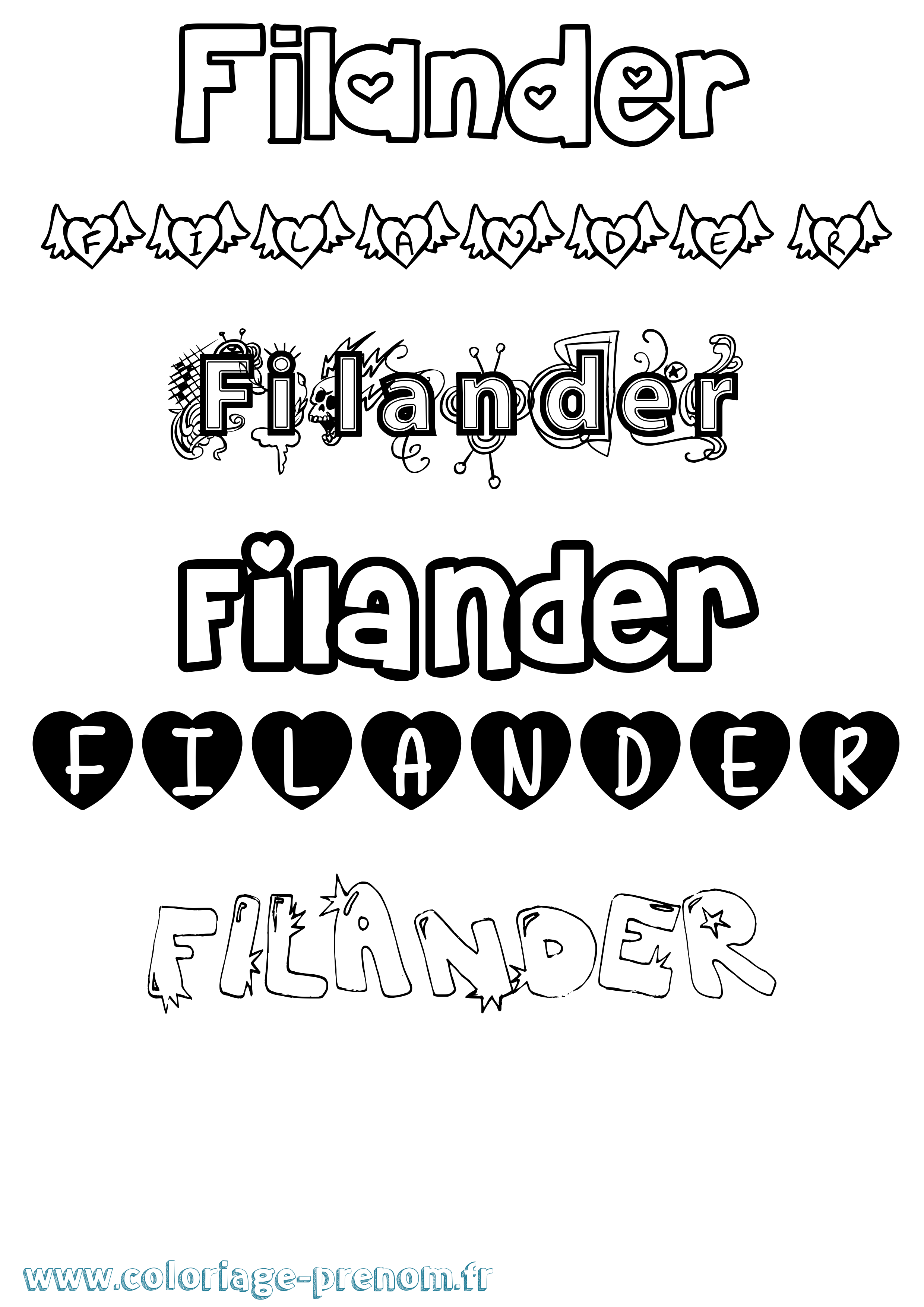 Coloriage Filander Girly Coloriage prénom Filander Girly