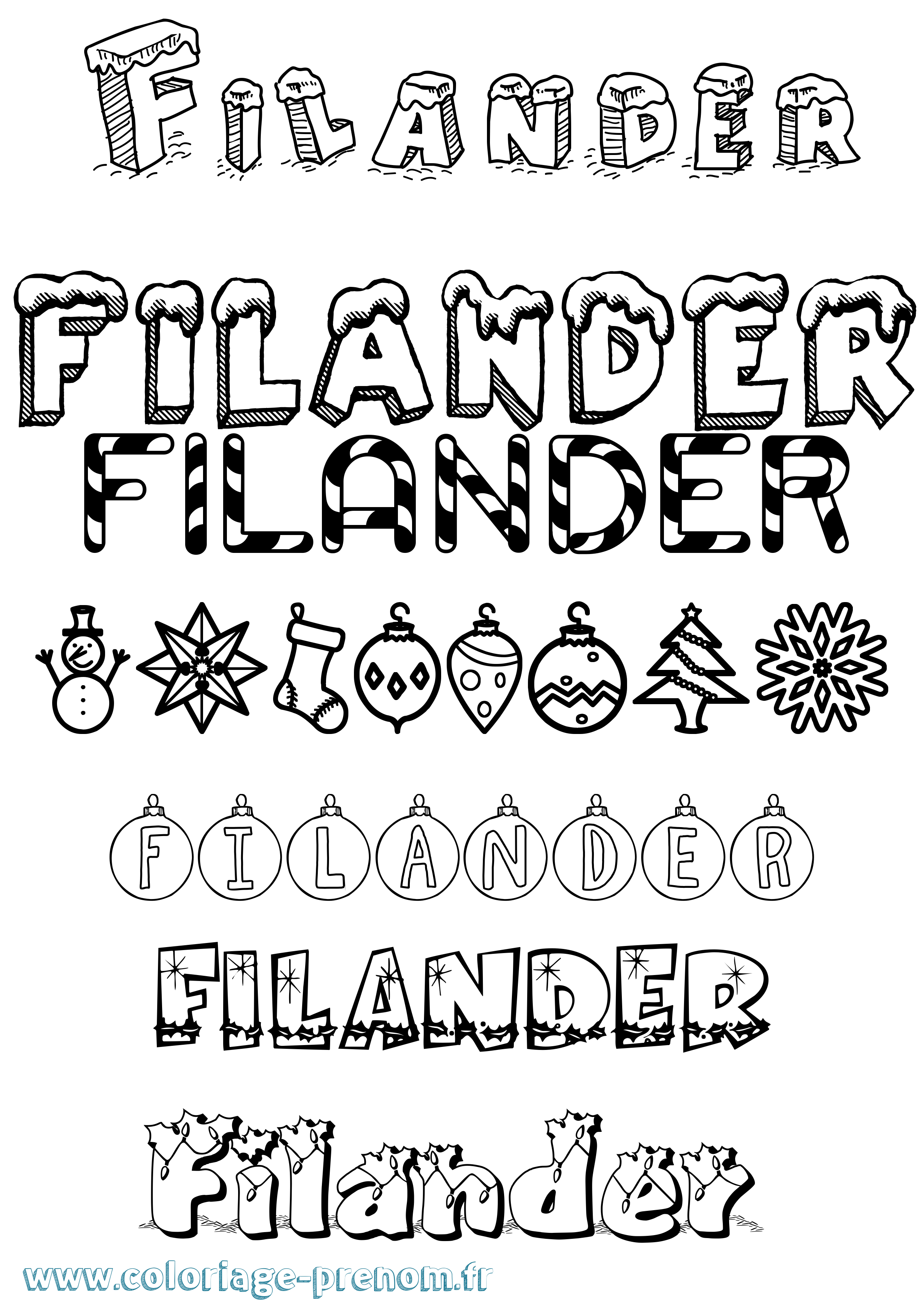 Coloriage Filander Noël Coloriage prénom Filander Noël
