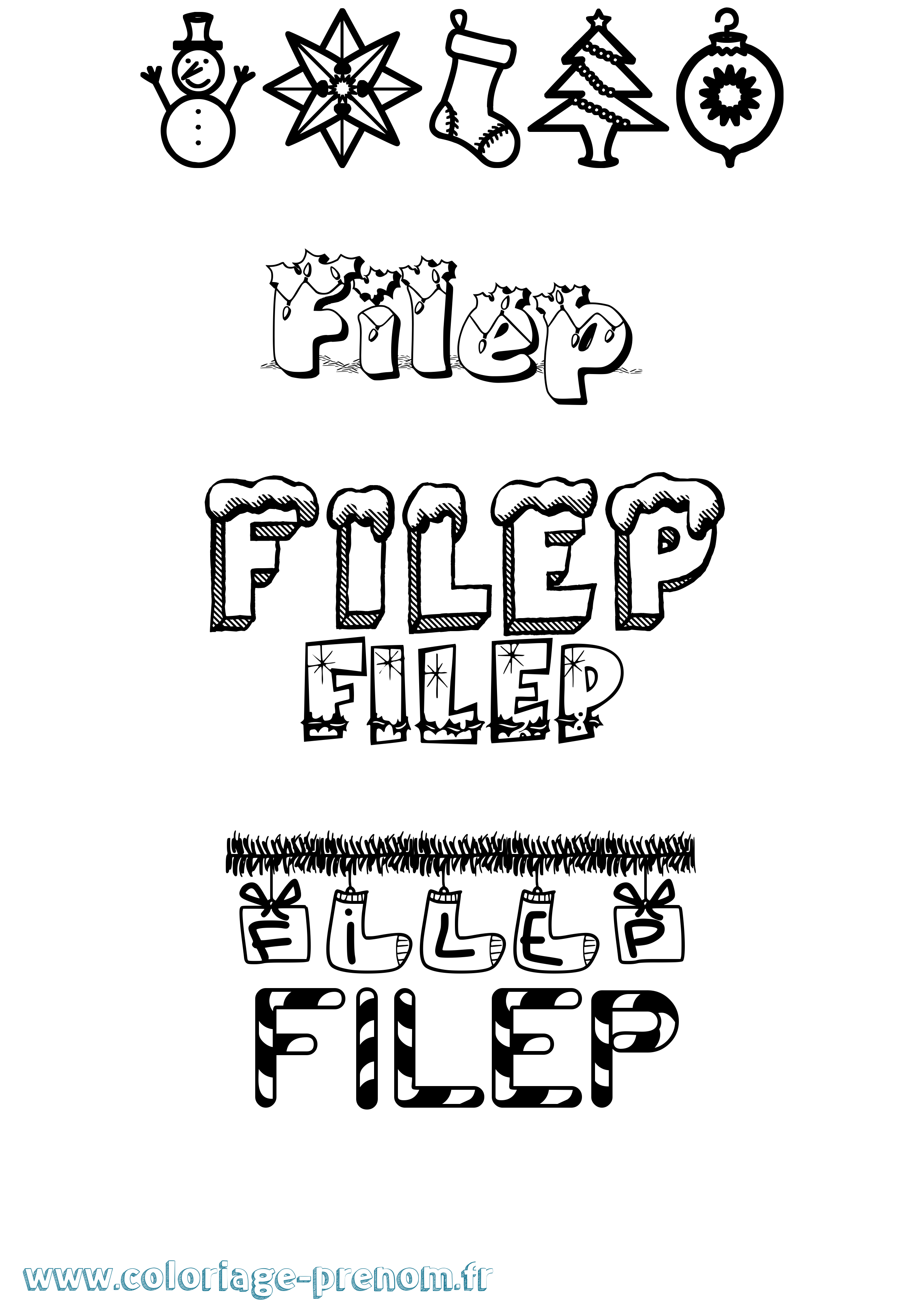 Coloriage Filep Noël Coloriage prénom Filep Noël
