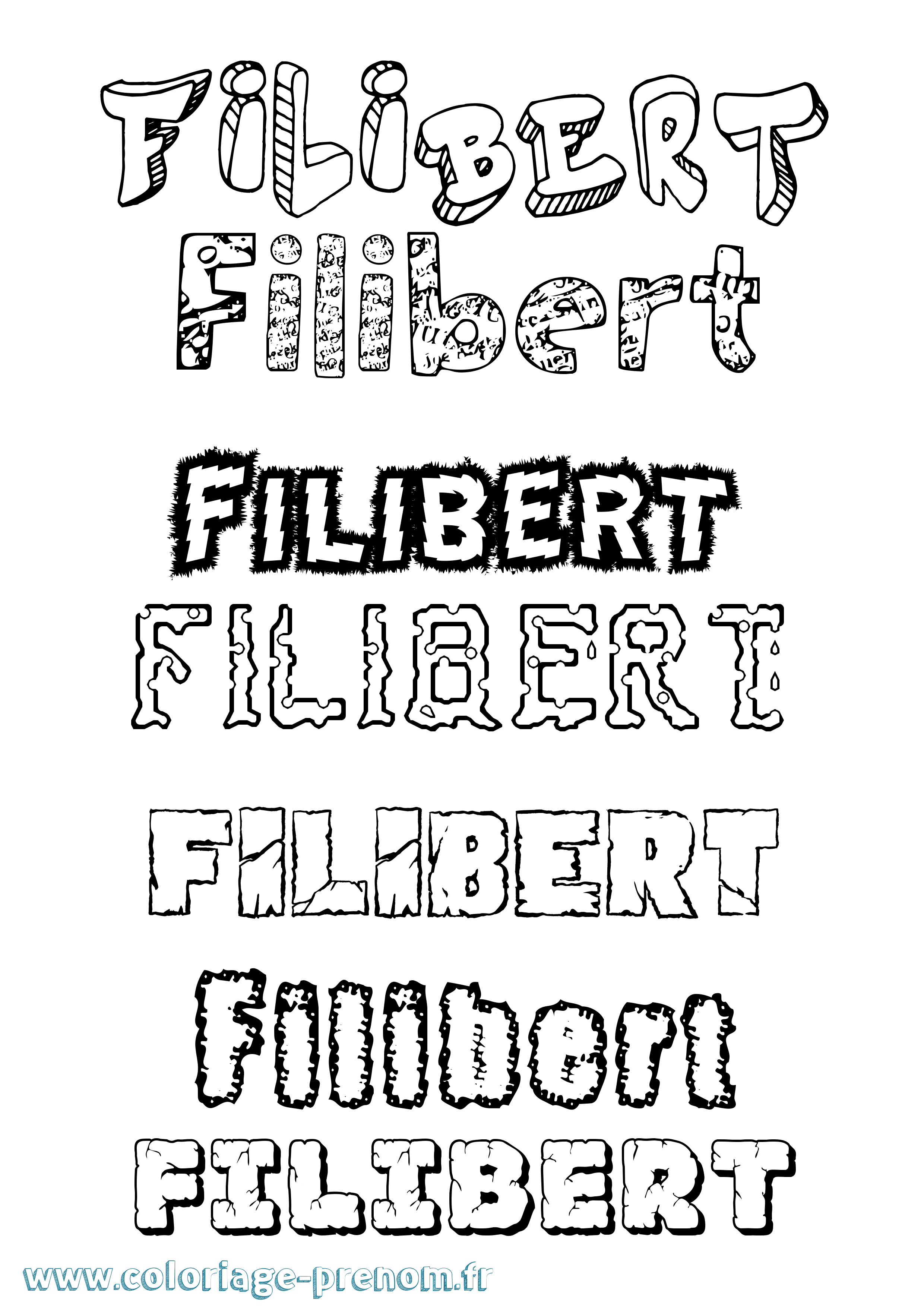 Coloriage Filibert Destructuré Coloriage prénom Filibert Destructuré