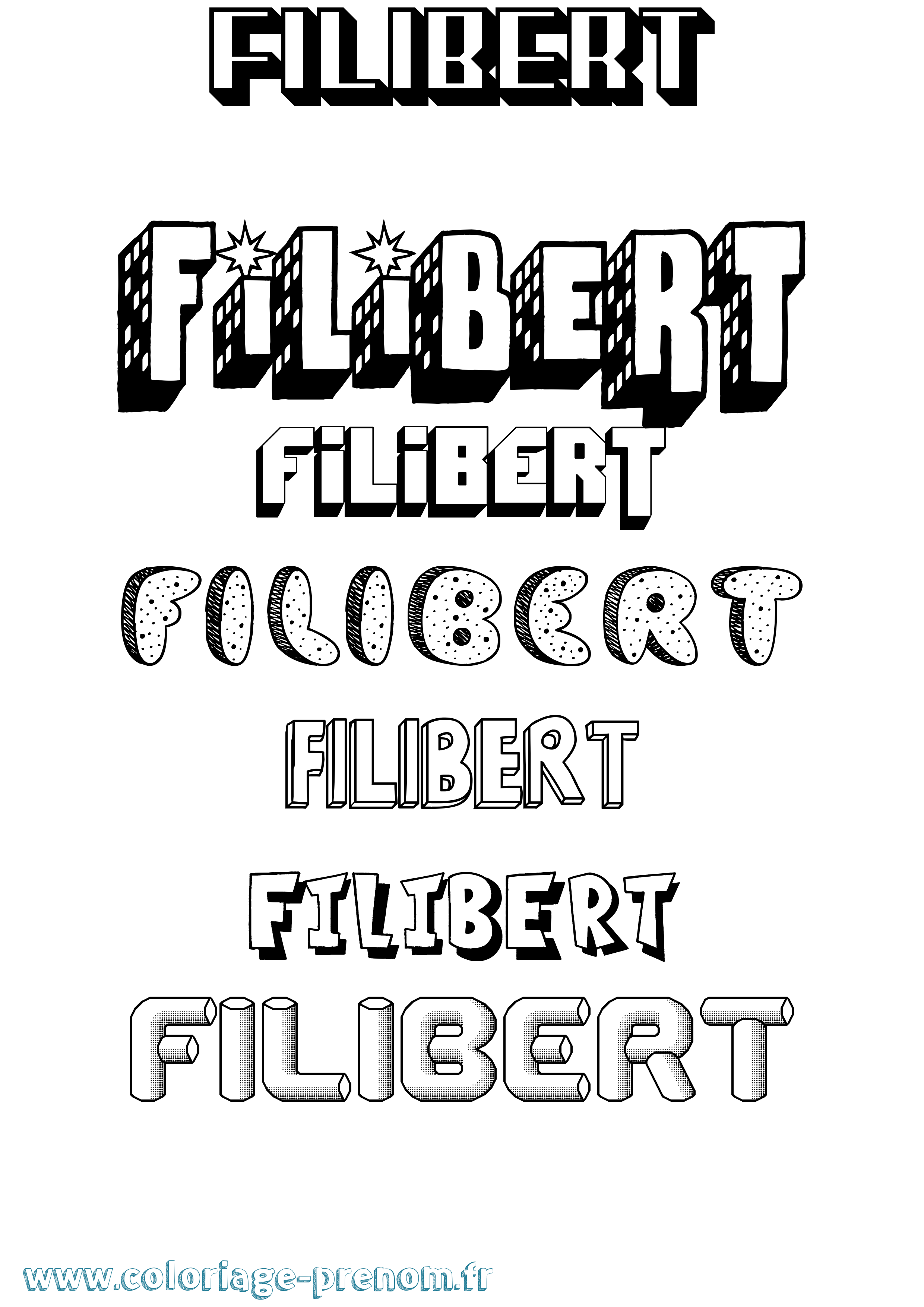 Coloriage Filibert Effet 3D Coloriage prénom Filibert Effet 3D