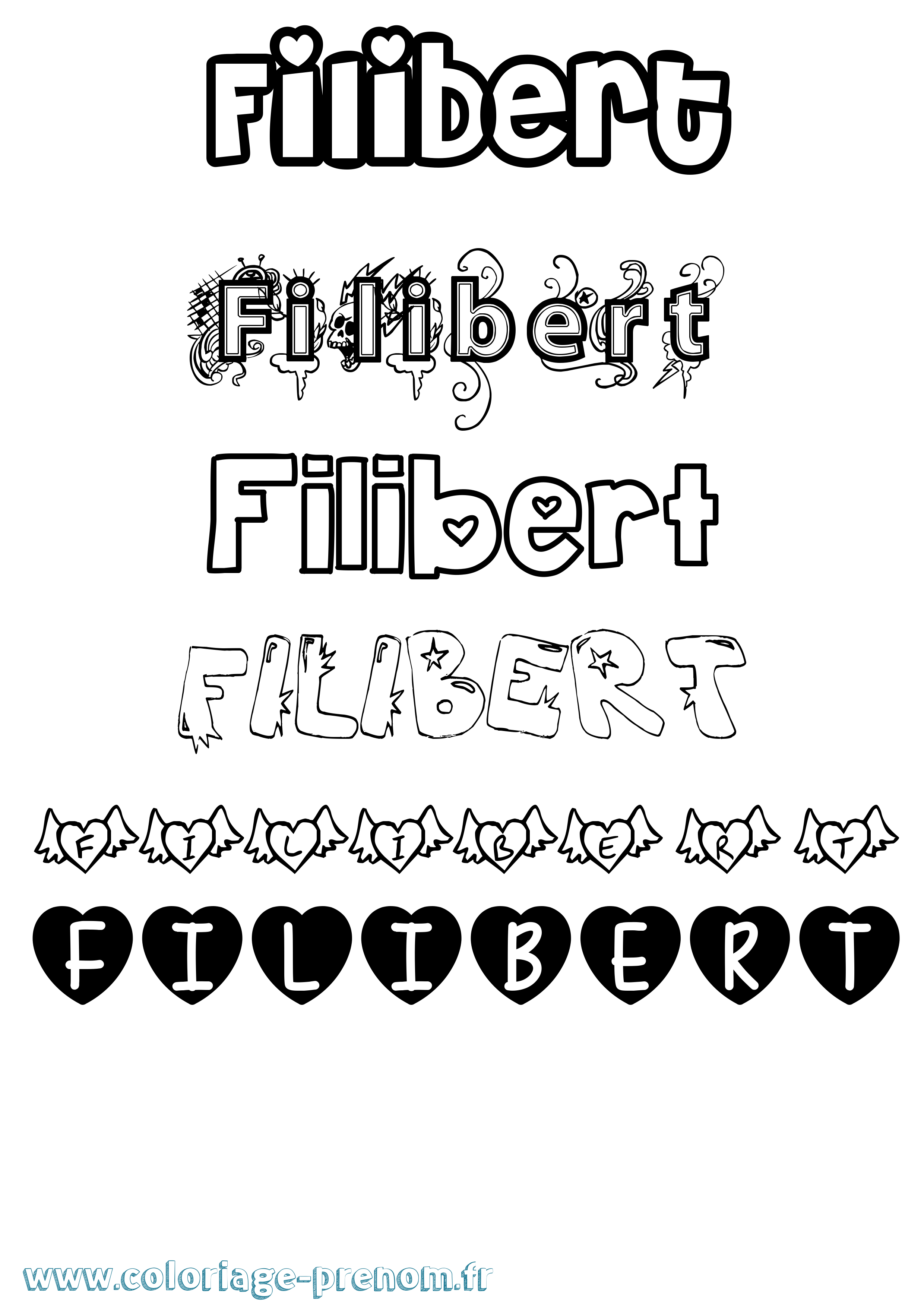 Coloriage Filibert Girly Coloriage prénom Filibert Girly