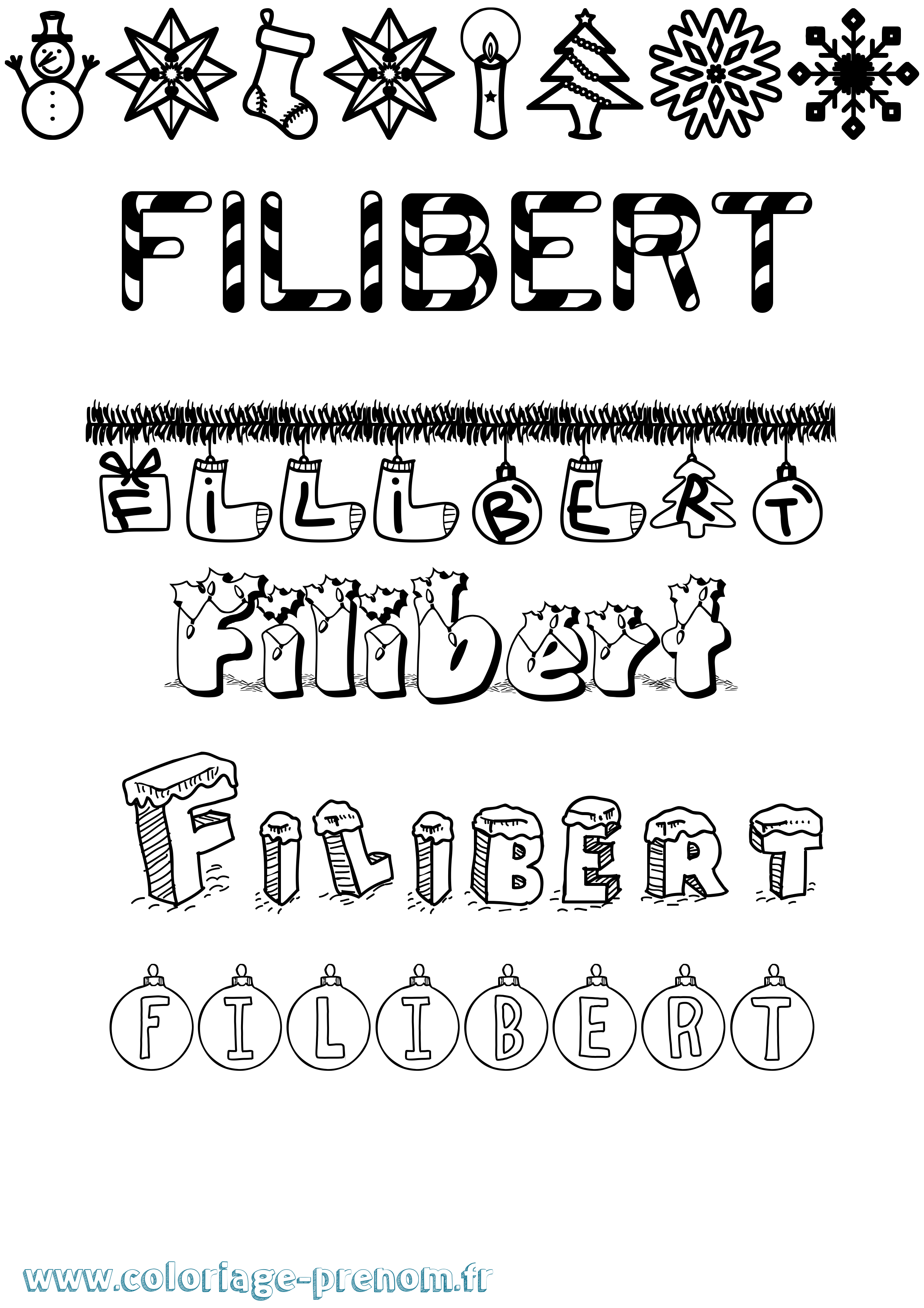 Coloriage Filibert Noël Coloriage prénom Filibert Noël