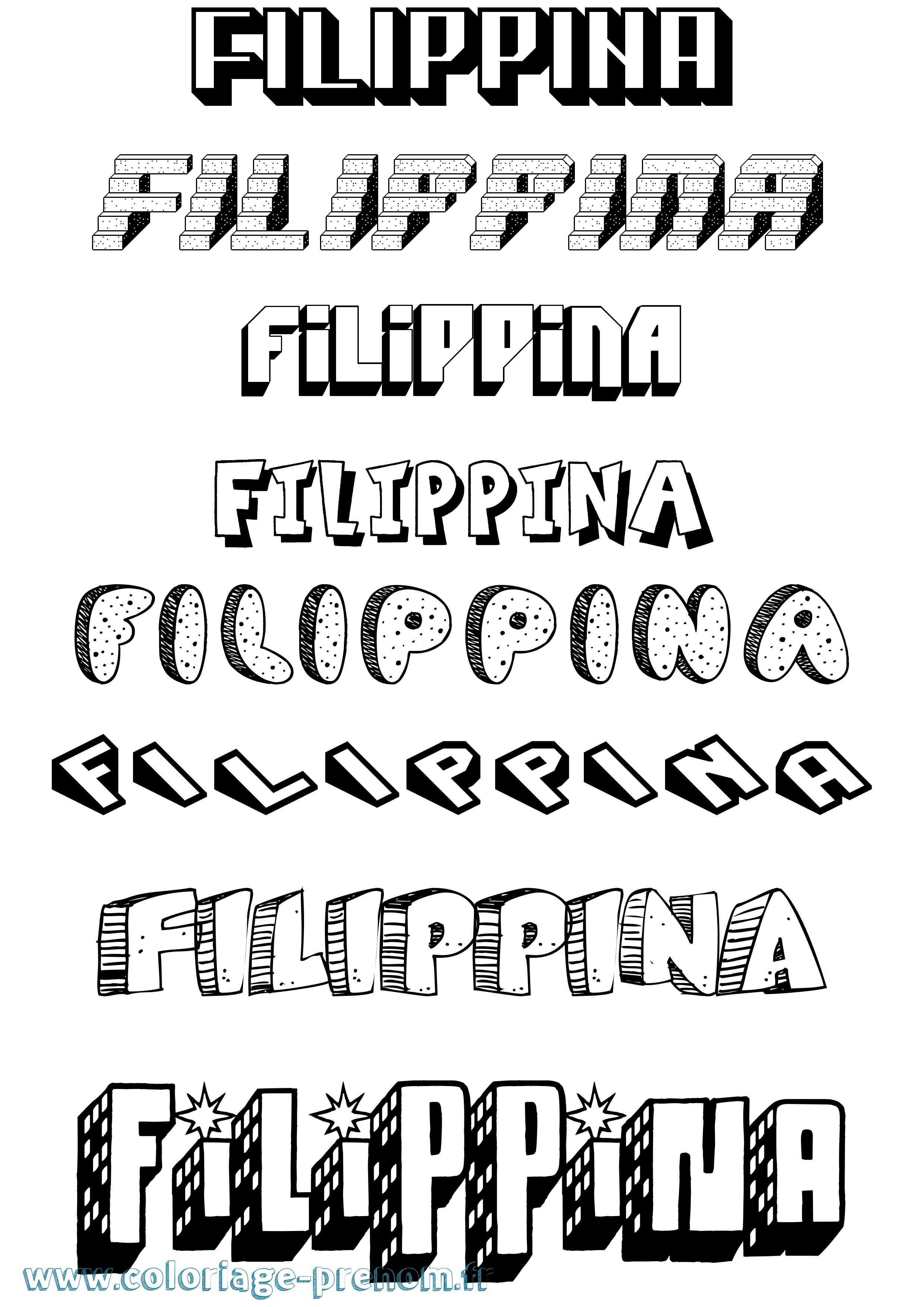 Coloriage Filippina Effet 3D Coloriage prénom Filippina Effet 3D