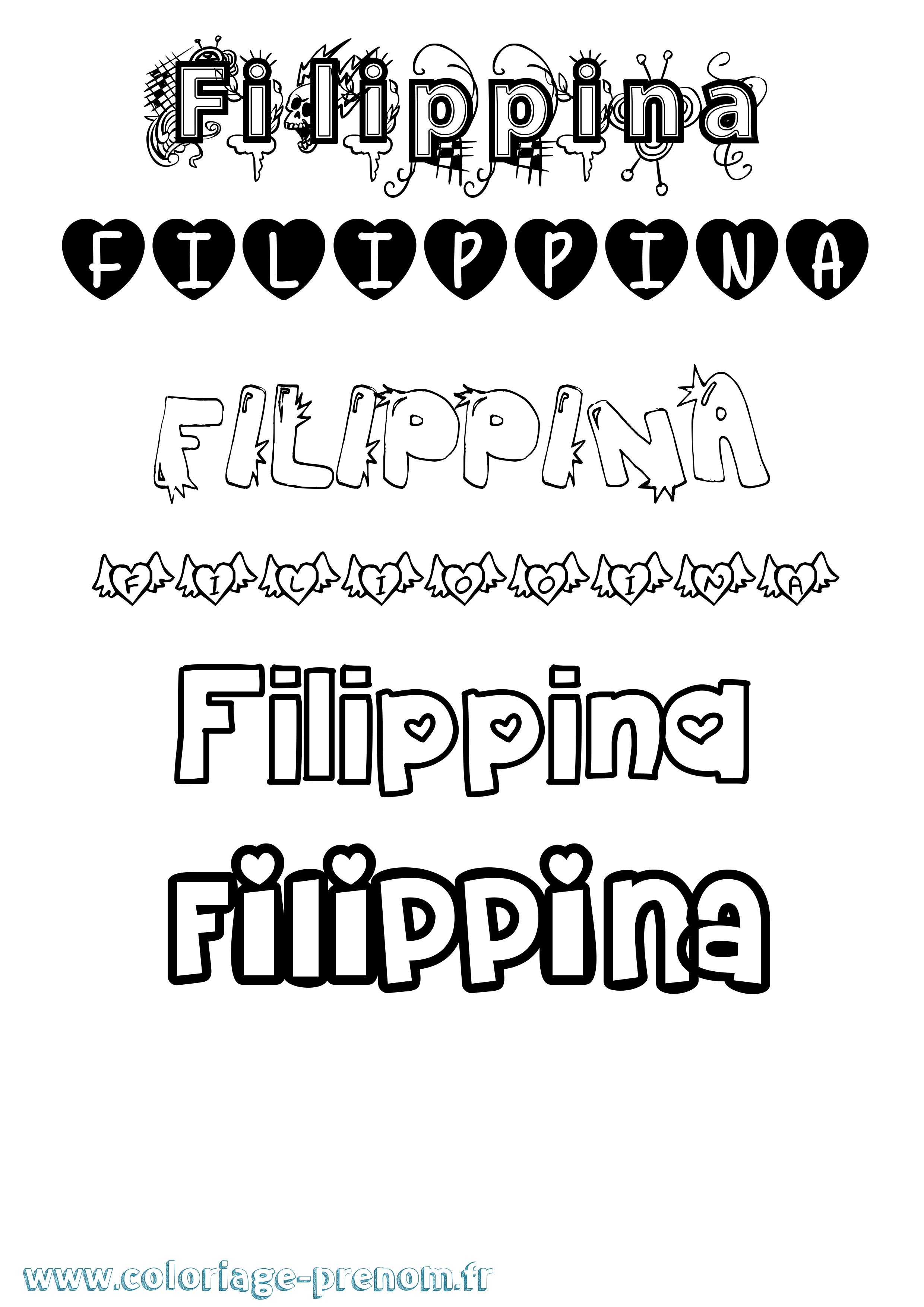 Coloriage Filippina Girly Coloriage prénom Filippina Girly