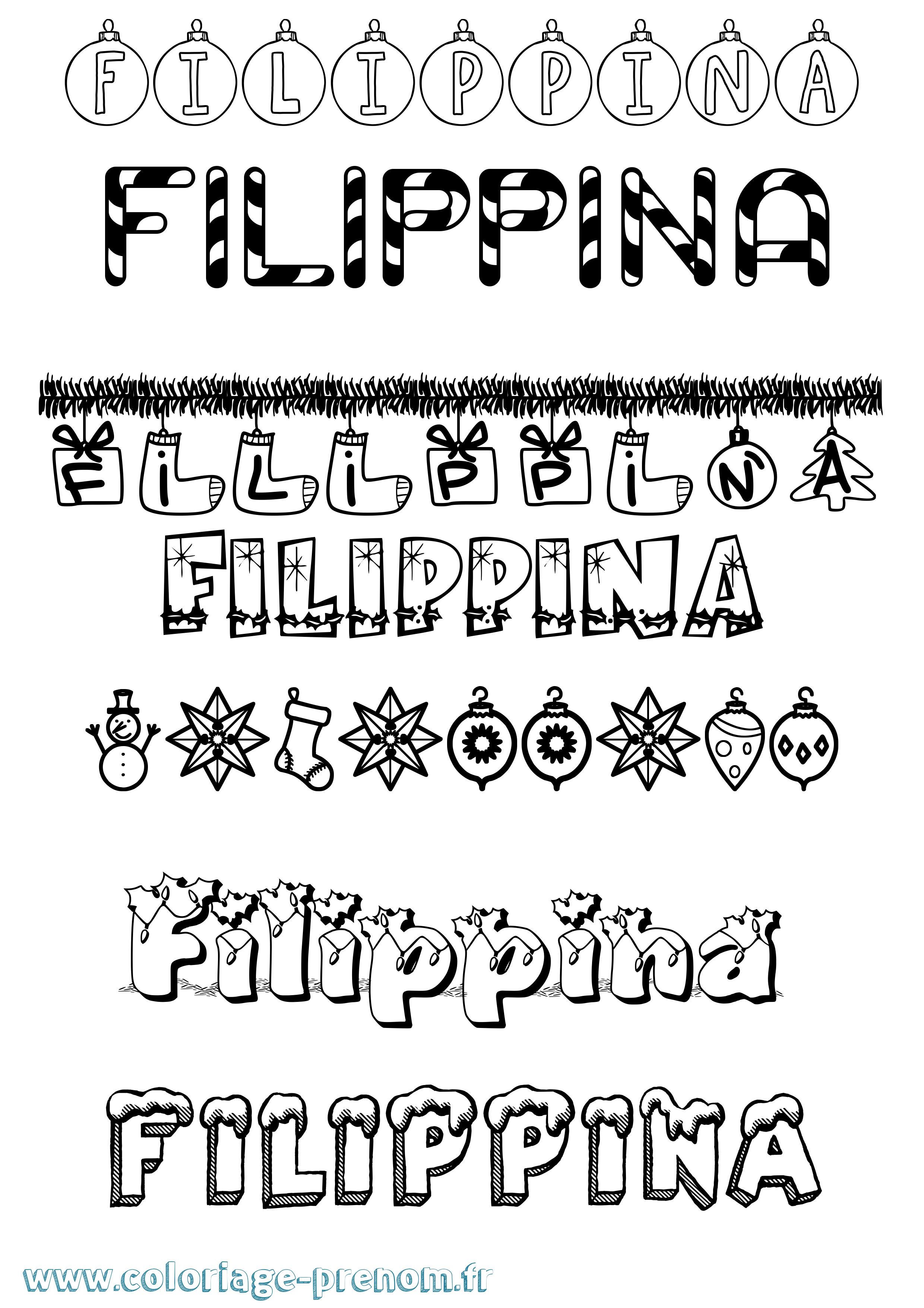 Coloriage Filippina Noël Coloriage prénom Filippina Noël