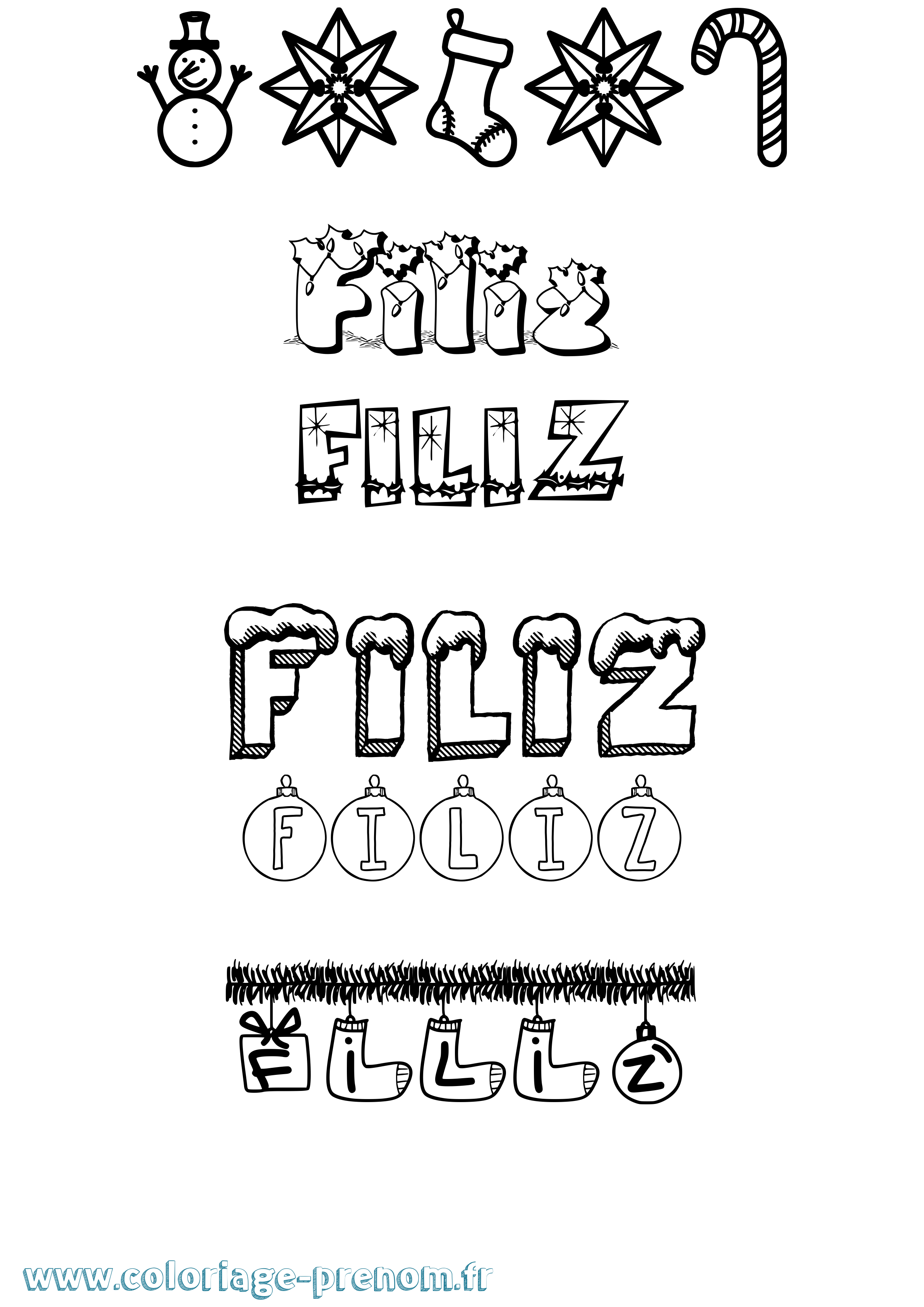 Coloriage Filiz Noël Coloriage prénom Filiz Noël