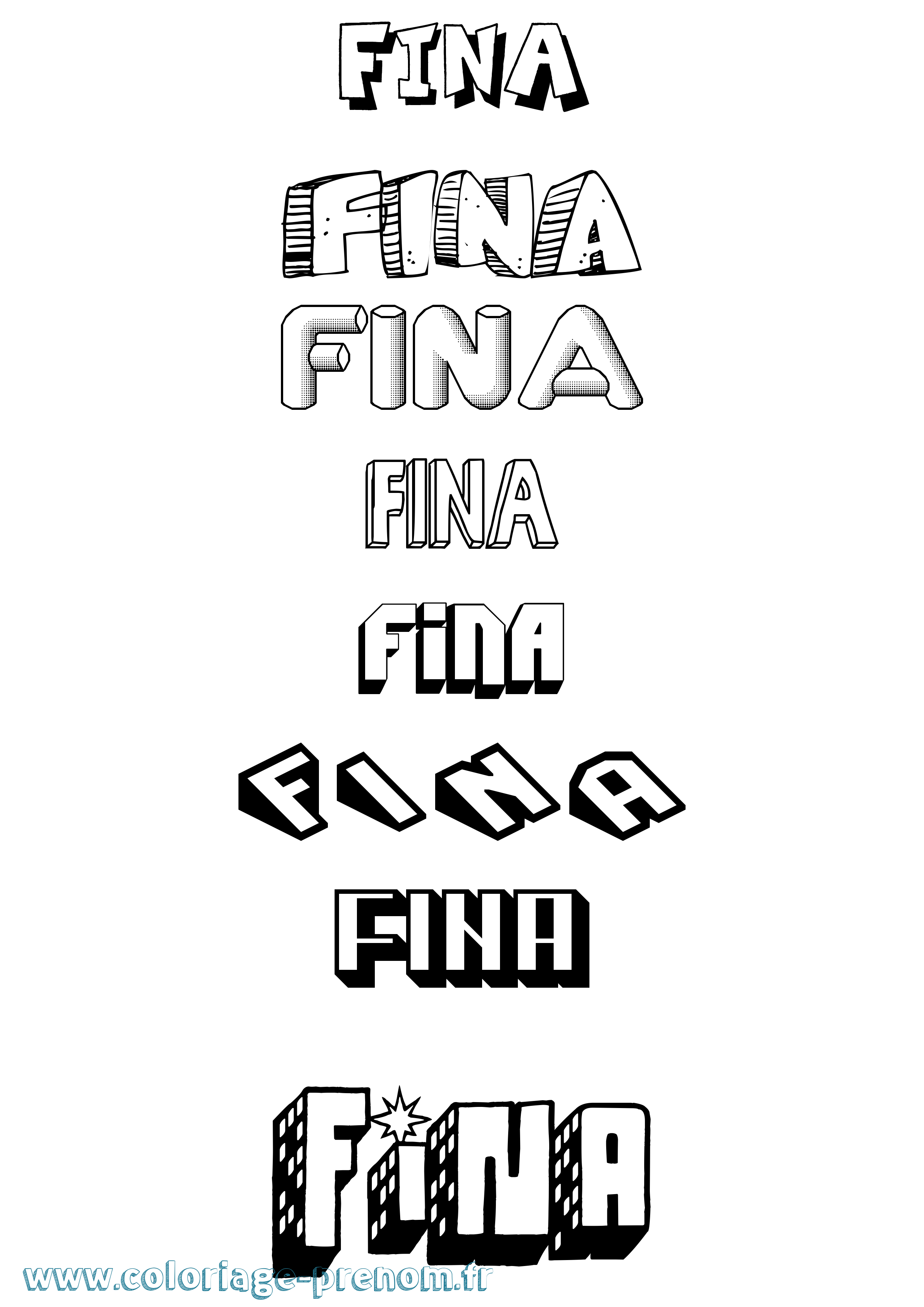 Coloriage Fina Effet 3D Coloriage prénom Fina Effet 3D