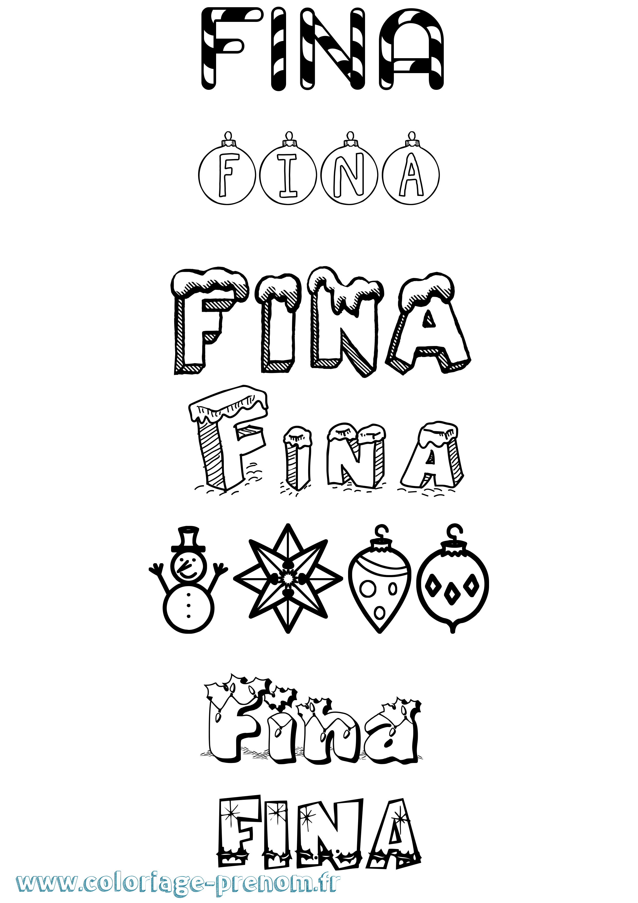 Coloriage Fina Noël Coloriage prénom Fina Noël