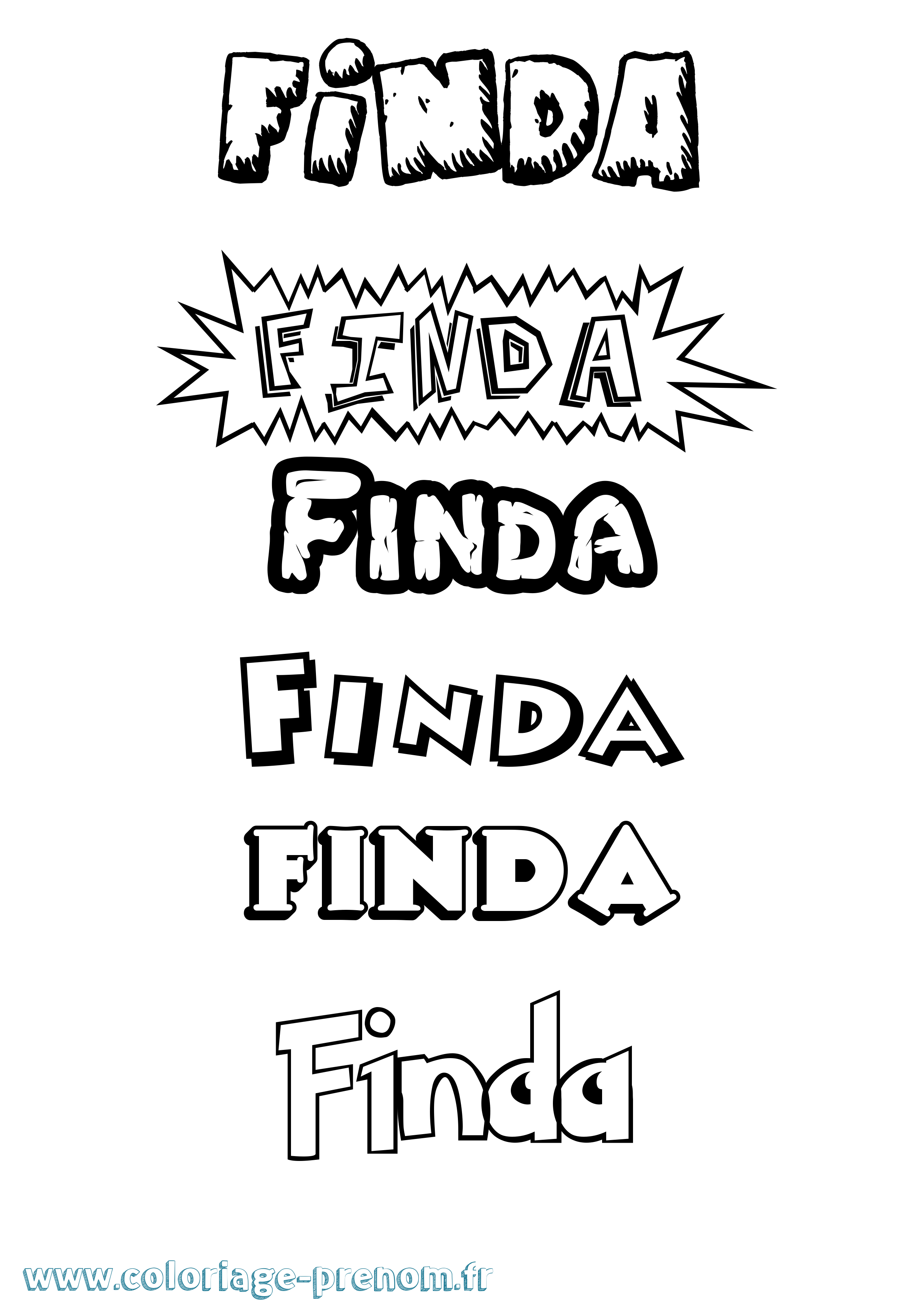 Coloriage Finda Dessin Animé Coloriage prénom Finda Dessin Animé