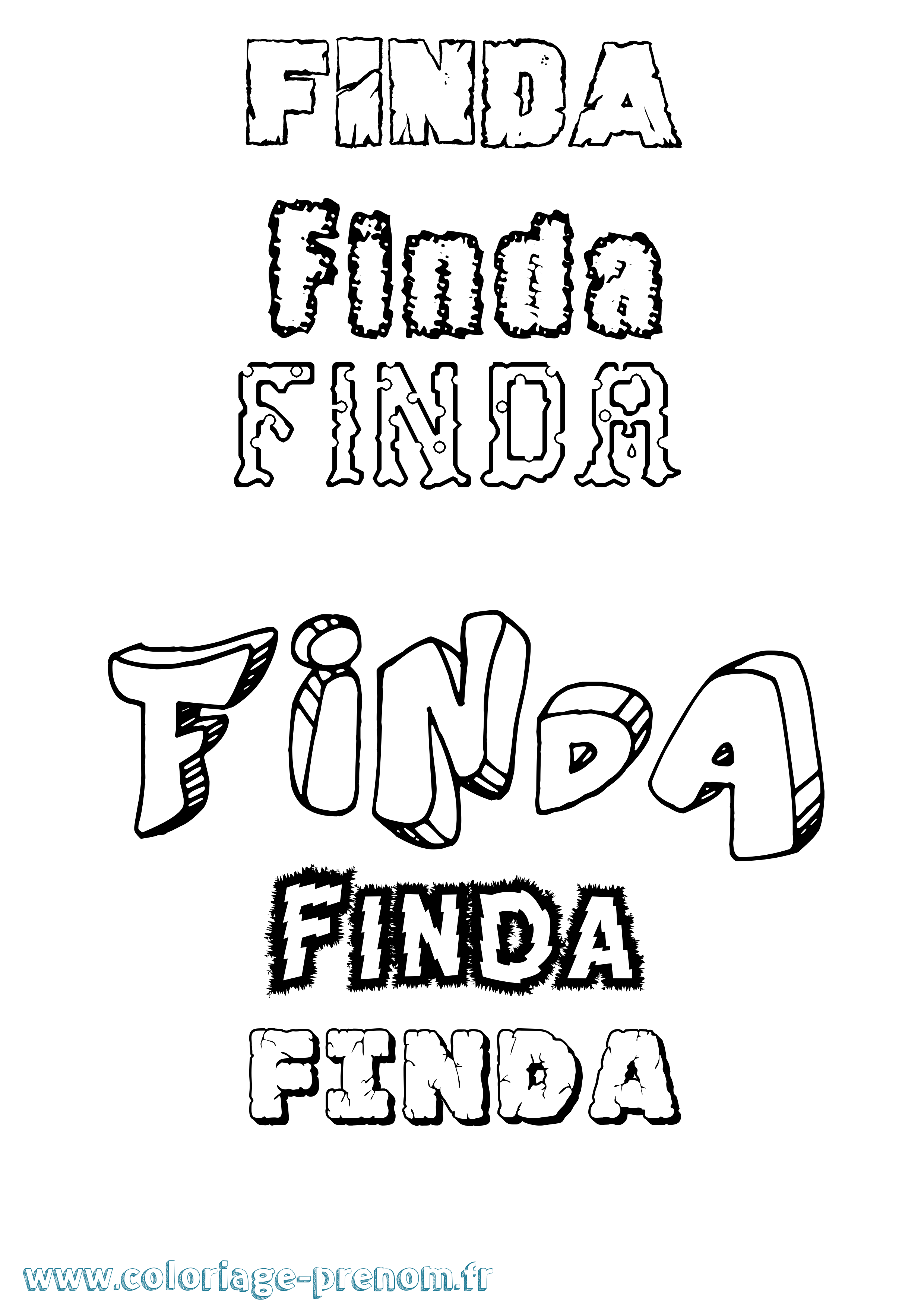 Coloriage Finda Destructuré Coloriage prénom Finda Destructuré