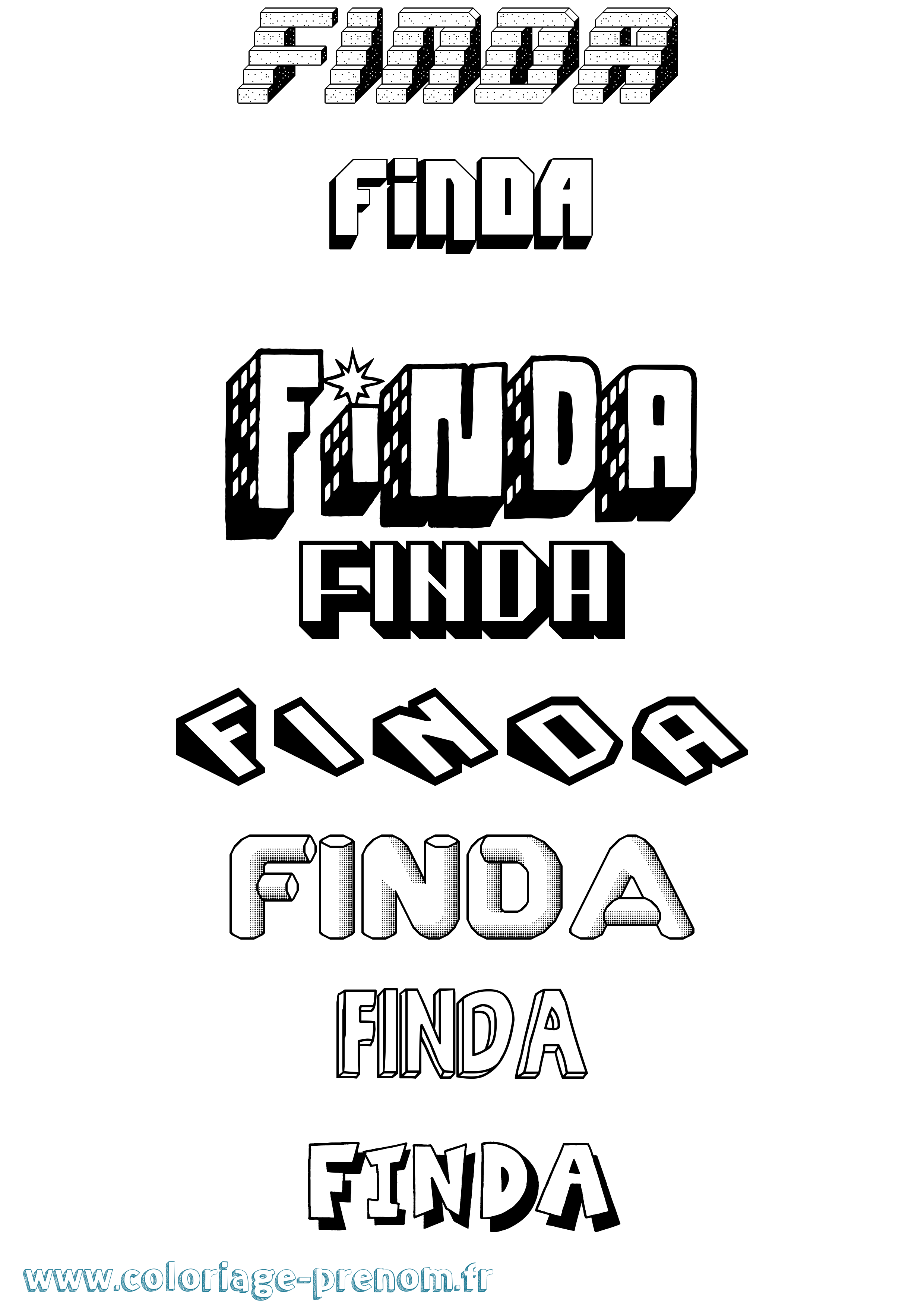 Coloriage Finda Effet 3D Coloriage prénom Finda Effet 3D