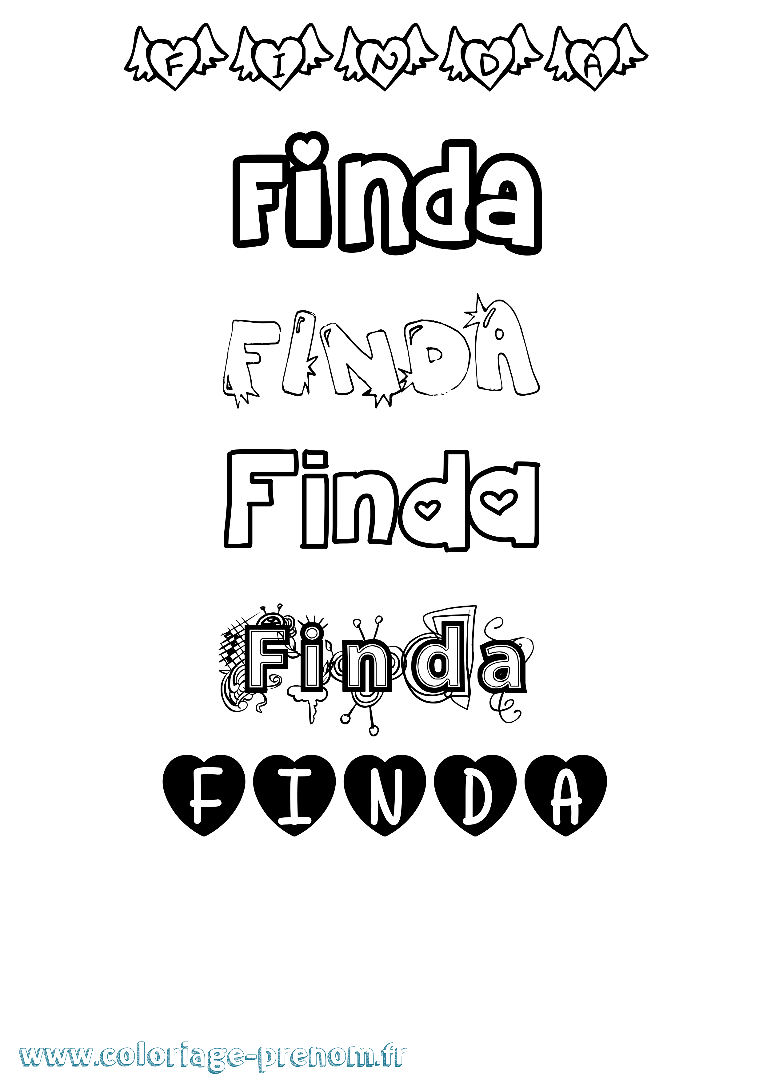 Coloriage Finda Girly Coloriage prénom Finda Girly
