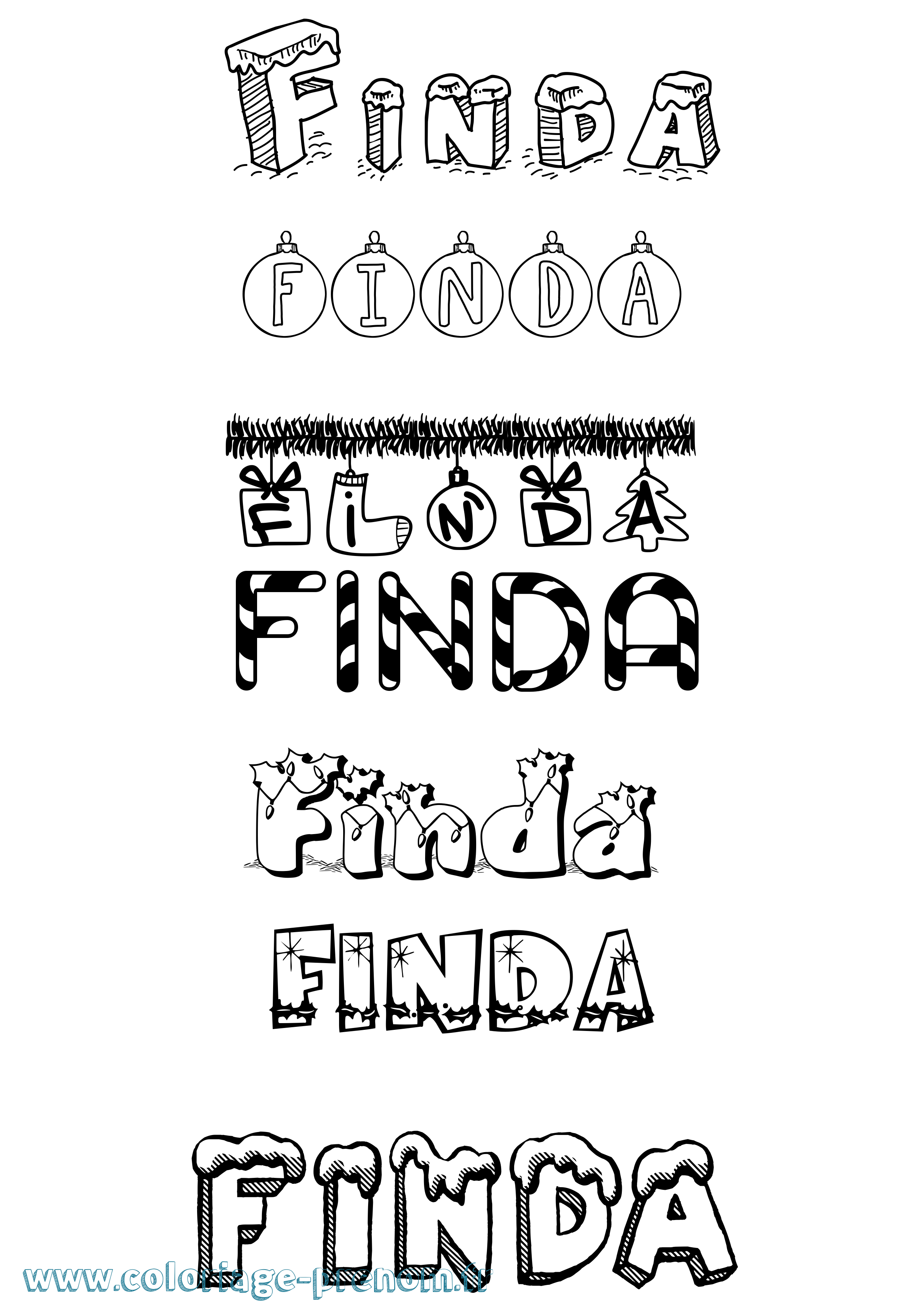 Coloriage Finda Noël Coloriage prénom Finda Noël