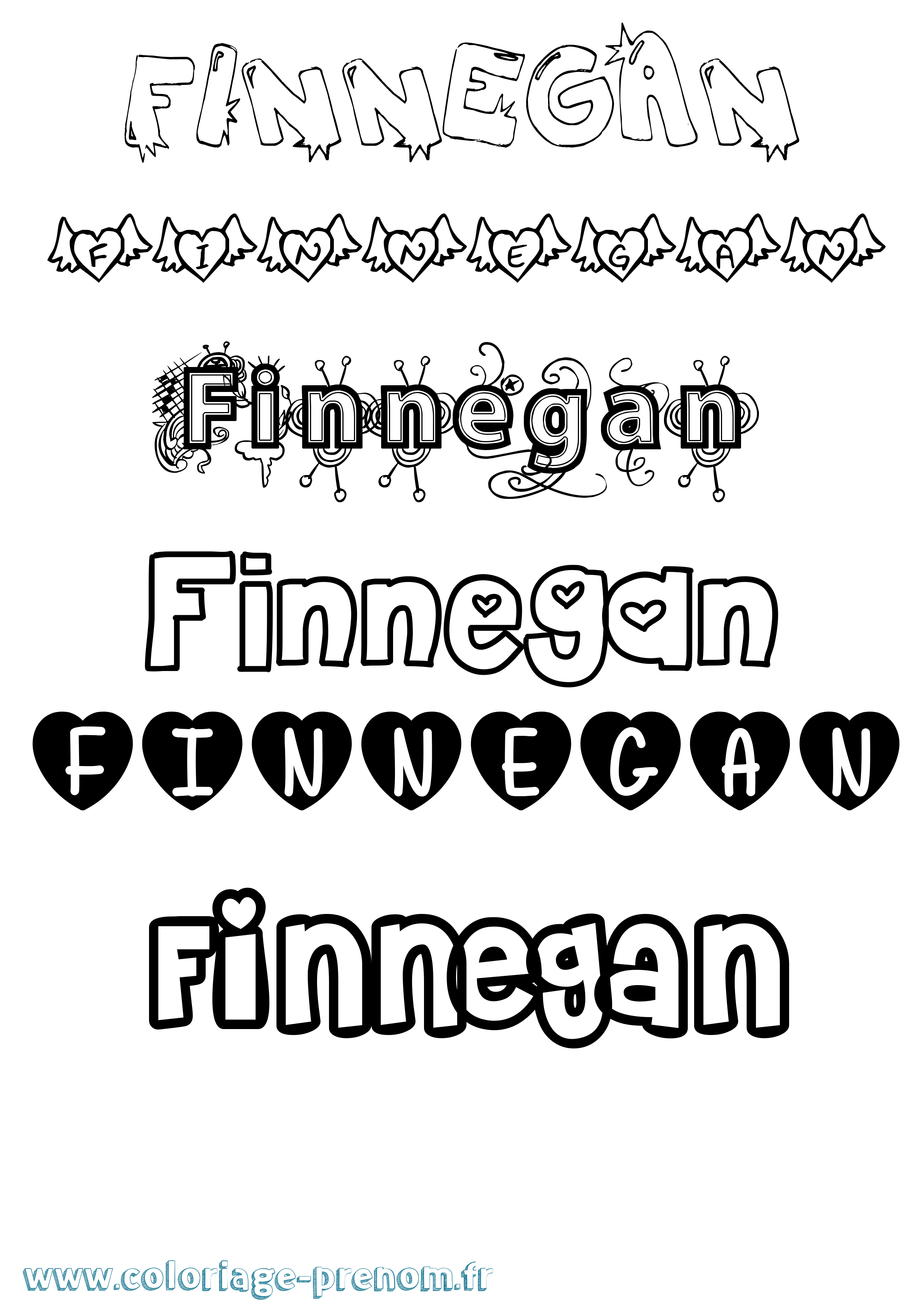 Coloriage Finnegan Girly Coloriage prénom Finnegan Girly
