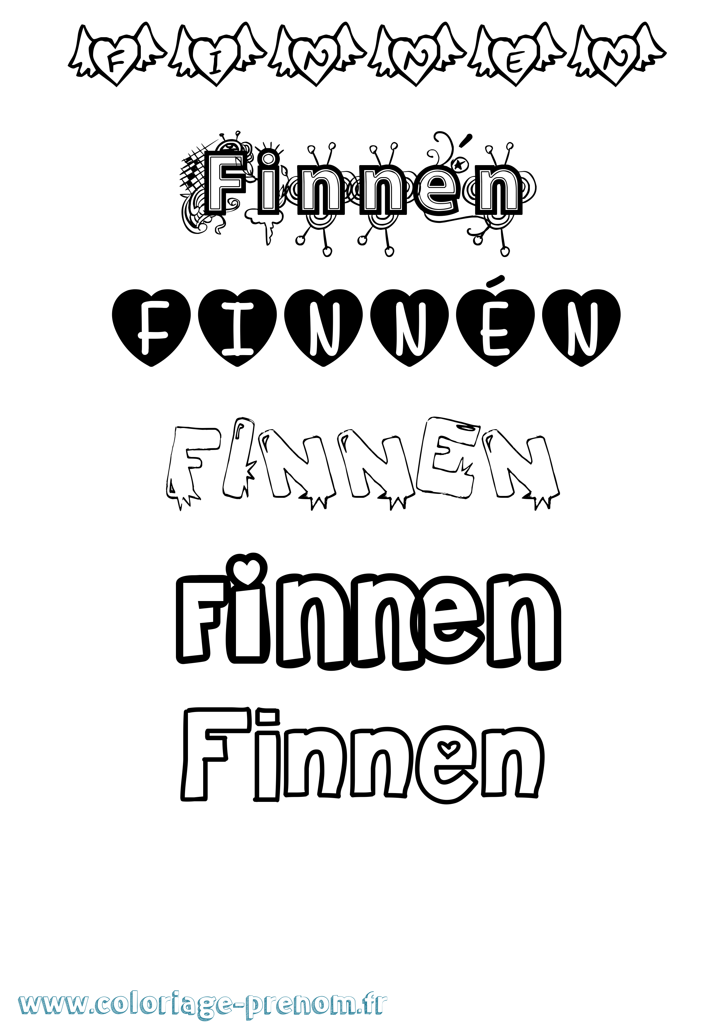 Coloriage Finnén Girly Coloriage prénom Finnén Girly